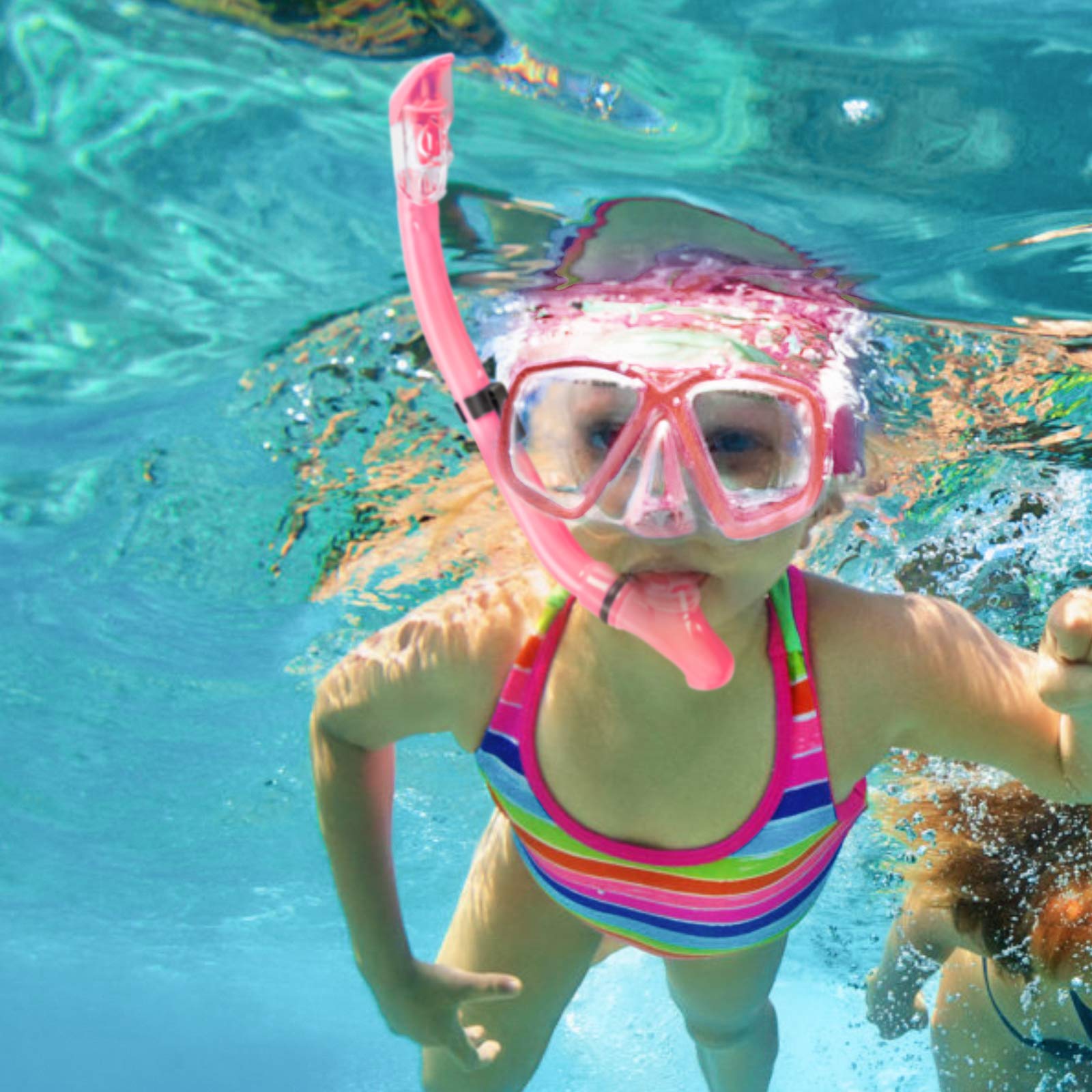 Zestaw do nurkowania dla dzieci, maska do snorkelingu, zestaw do nurkowania, sprzęt do snorkelingu, maska do nurkowania + regulowane klapki do pływania dla dzieci, sucha rurka do nurkowania + torby podróżne (różowy)