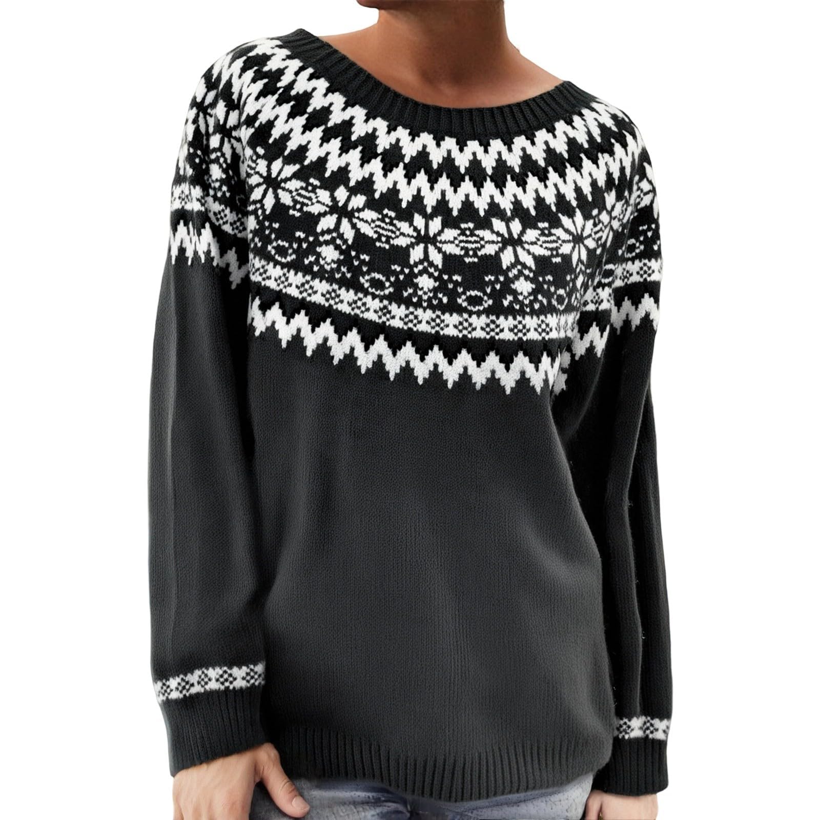 Fair Isle Sweater Women Vintage Cable Knit Long Sleeve Crewneck Colorful Striped Pullover Fashion Holiday Tops