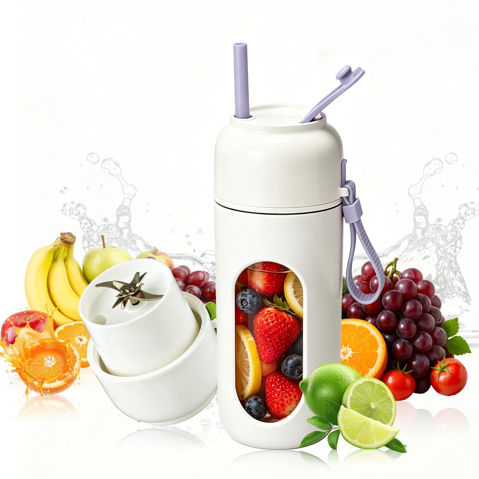 JTF Mixeur Portable pour Shakes et Smoothies,340ml Mini Blender avec 12 Lames en Acier Inoxydable,Mixeur Sans Fil et Rechargeable par Type-C,pour Maison, Bureau, Extérieur, Sports et Voyages (Violet)