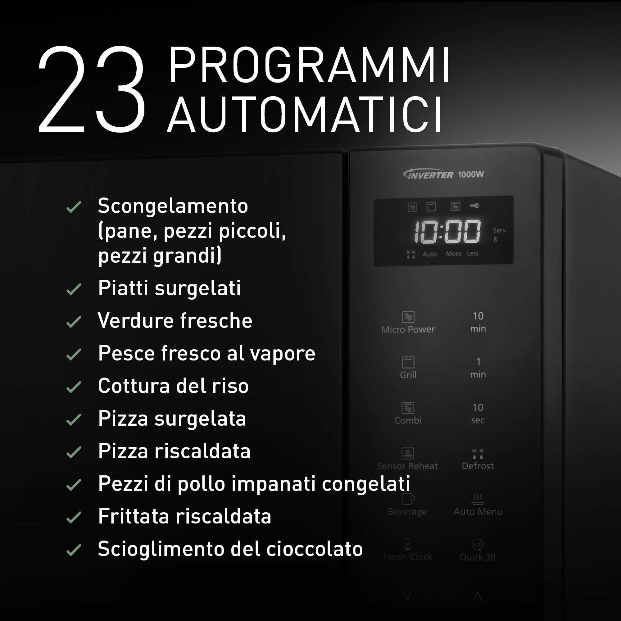 Panasonic NN-GT65QBEPG 31L Forno a Microonde Combi Grill, 1000W, Cottura Combinata, 7 Livelli di Potenza, Turbo Defrost, LED, Piatto Rotante, Nero