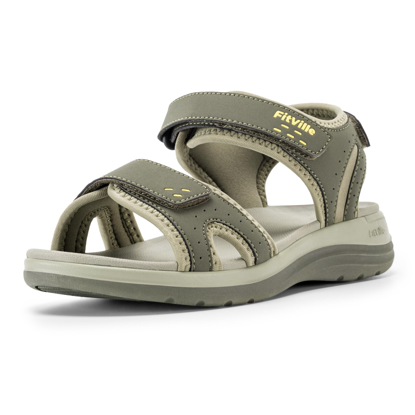 FitVille Women's Orthopedic Wide Sandals Strappy Arch Support Flat Sandals for Plantar Fasciitis & Swollen Feet | Adjustable Ankle Strap