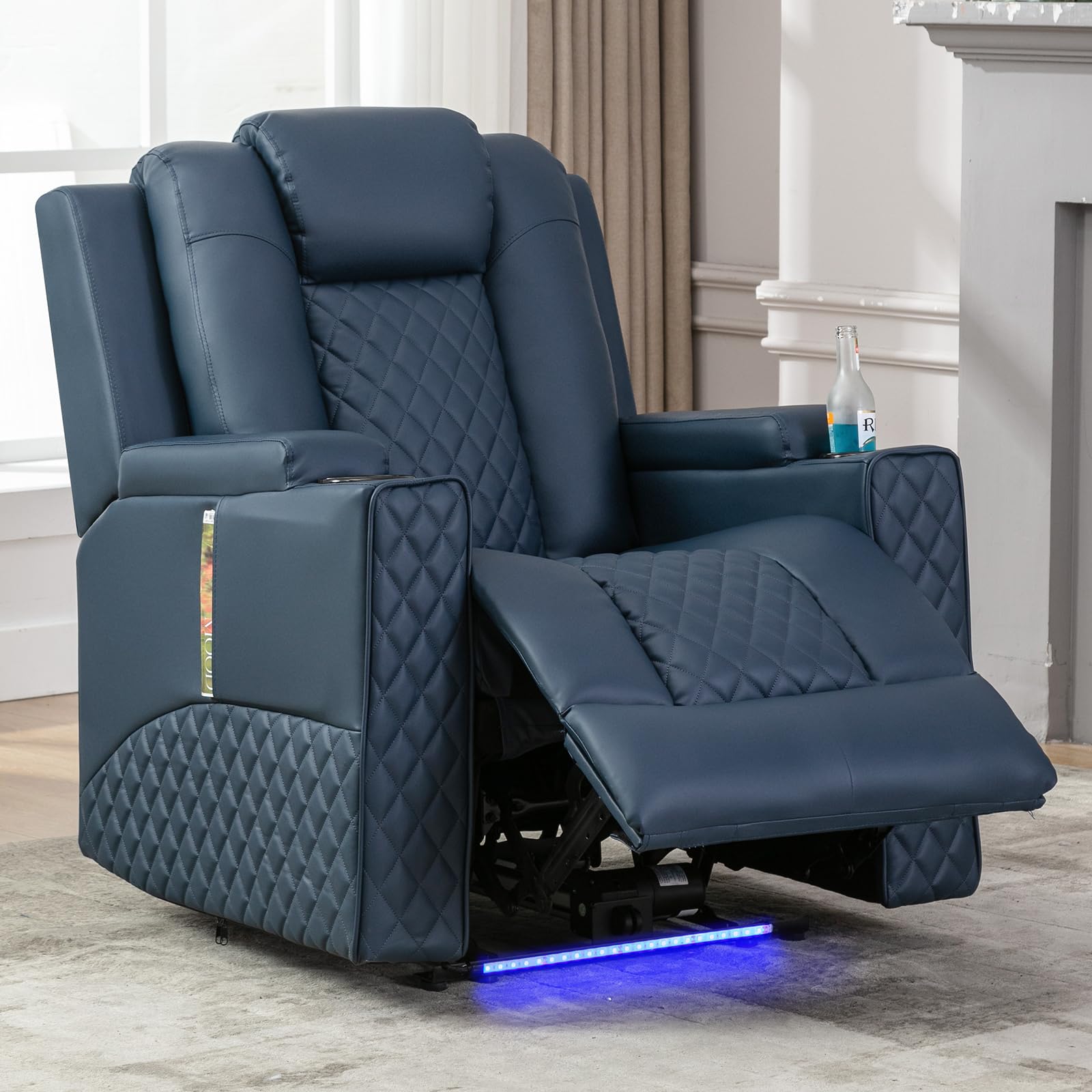 COMHOMA Sillon Relax Reclinable Sillón Relax Electrico Masaje Sillón Reclinable con LED, Función de Inclinación, Alón, Dormitorio, Cine en Casa, Azul