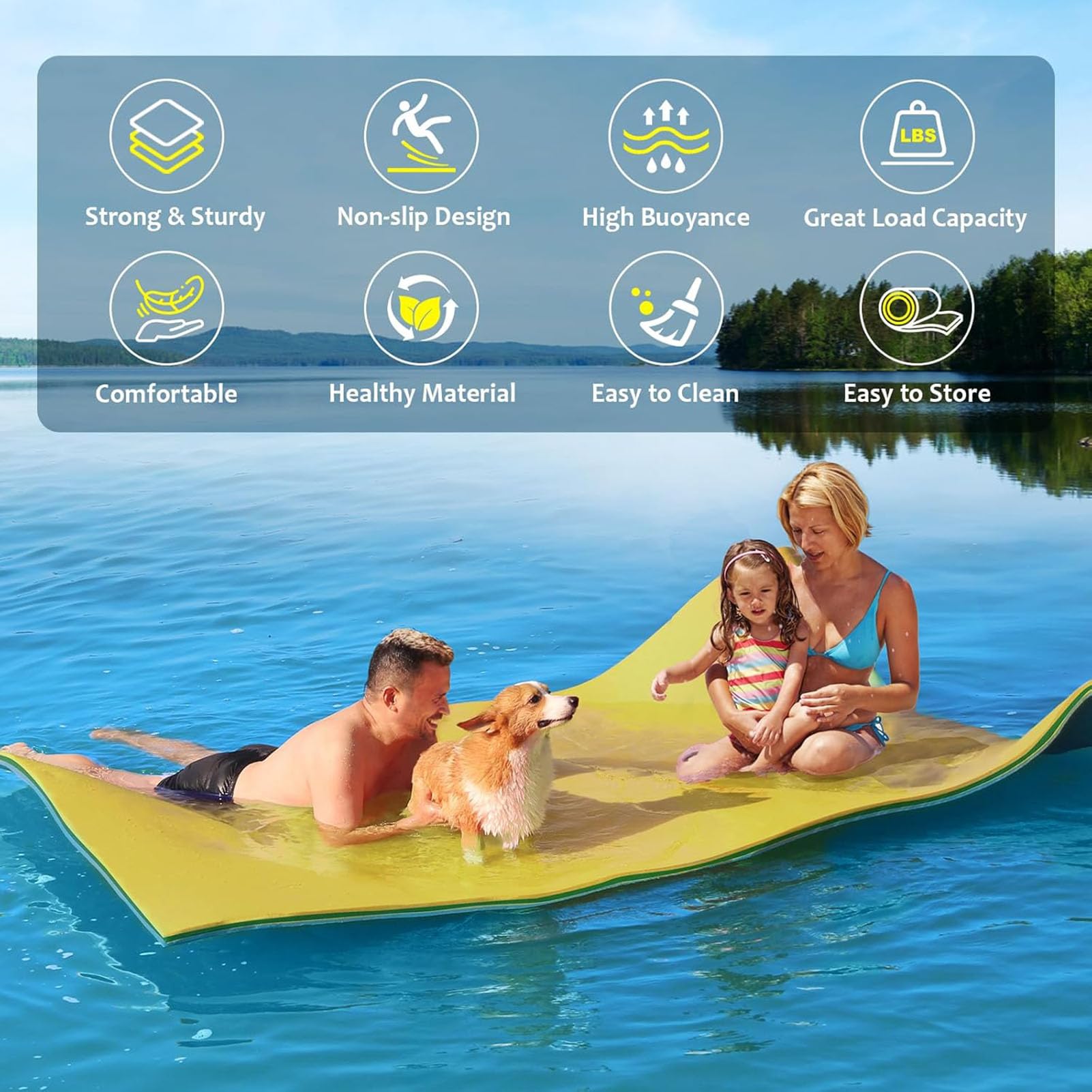 Colchón Flotante para Mar, Colchonetas Flotantes para el Agua, Balsas Flotantes Enrollables, Flotador para Lagos y Navegación Piscina, Mar, Playa y Lago,5.5m×1.9m×3.3cm