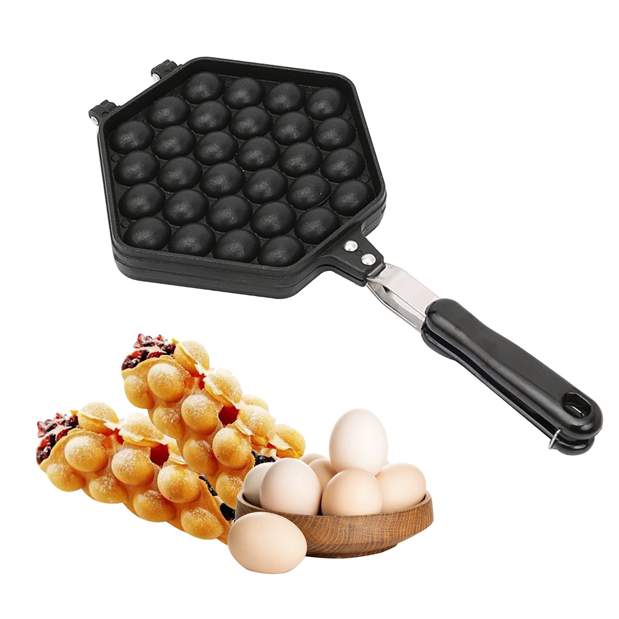 Generic Gofrera profesional para hacer burbujas y hacer gofres en forma de huevo, para hacer huevos, Hong Kong, 30 unidades, doble placa de calefacción antiadherente