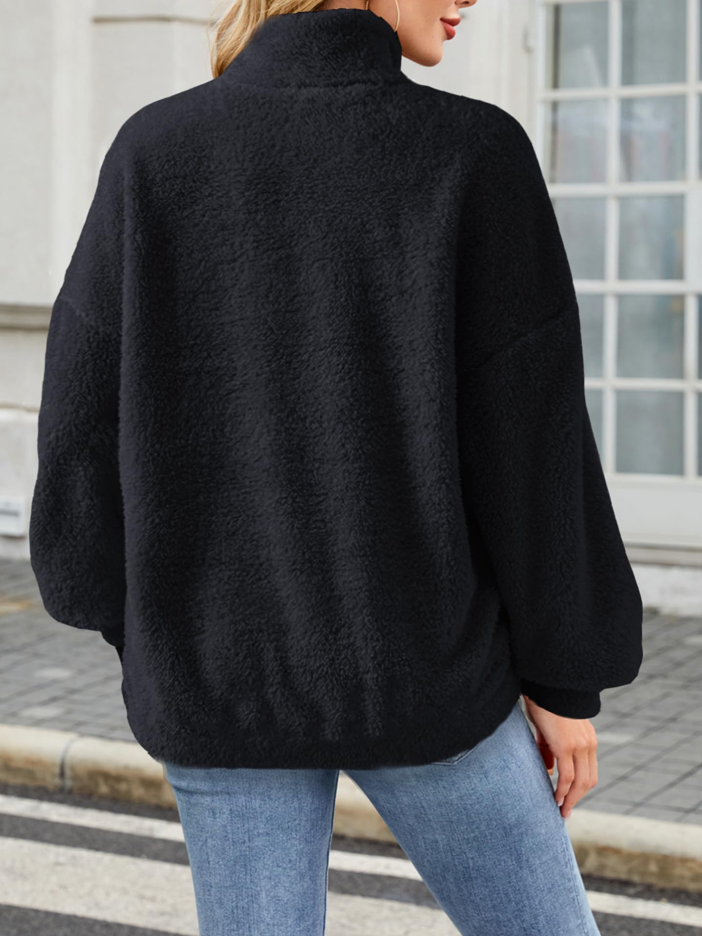 Pull Femme Casual Polaire Zippé Streetwear 1/4 Zippé Polaire Chaud Sweat-Shirt avec Poche Élégant Streetwear Pullover Automne Hiver