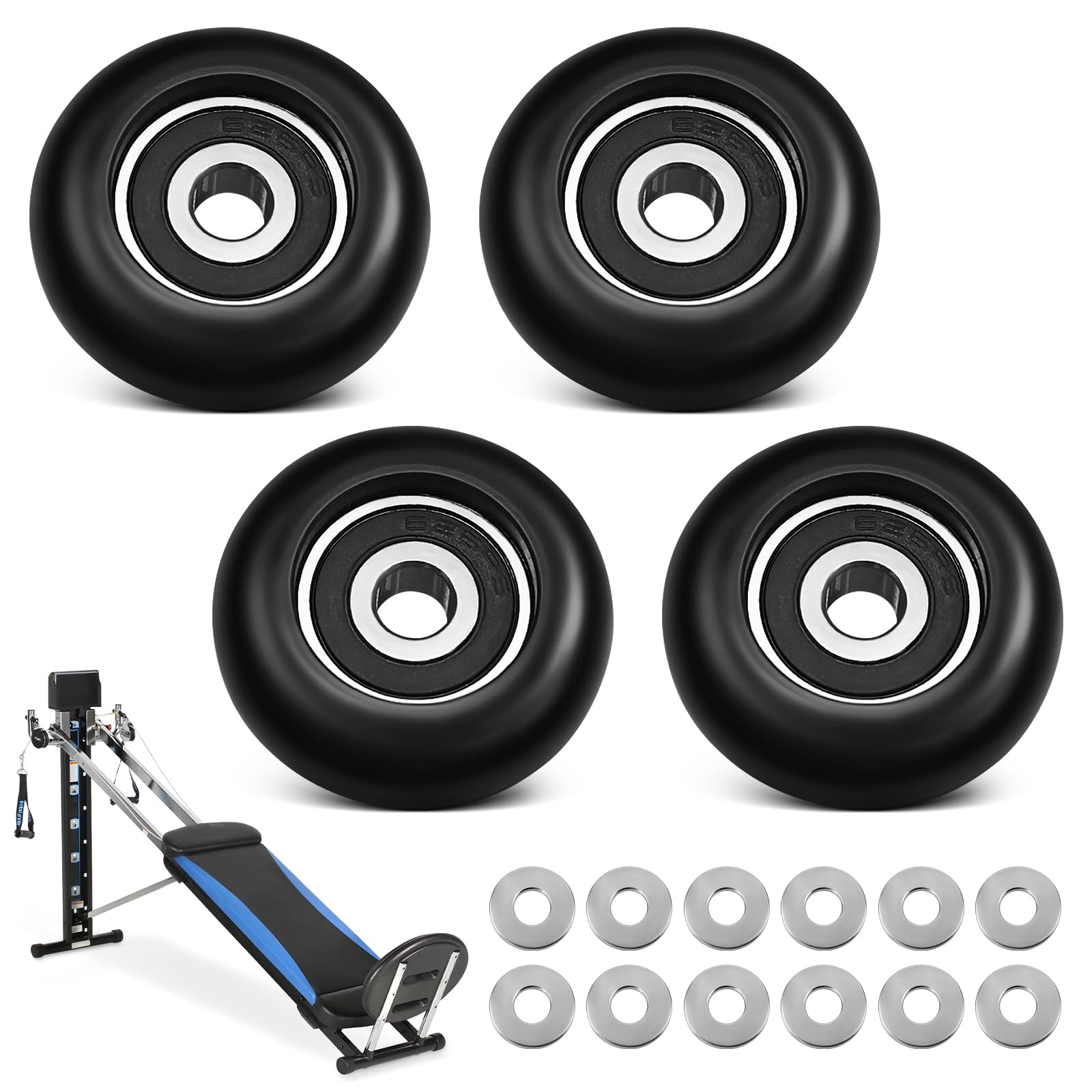 Total Gym Replacement Set Wheels/Rollers for Models 2000, 3000, and More,3000 XL, and a Few Very Early XL -Black (4 Pack)