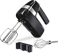 Hamilton Beach 6-Speed Hand Mixer 300W Peak Power, Stir Button, Whisk & Storage Clip, Black 62628