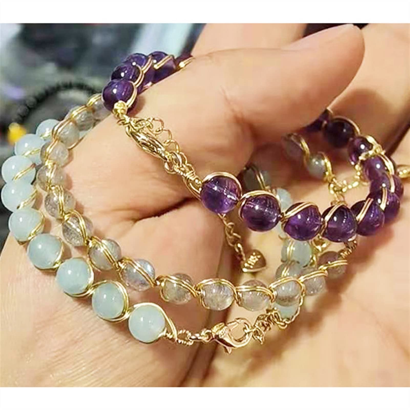 Perlas de Piedra Natural Pulsera Brazalete Mujeres Hecho A Mano A Hecho A Mano Lucky Amistad Pareja Joyería (Gem Color : Pink)