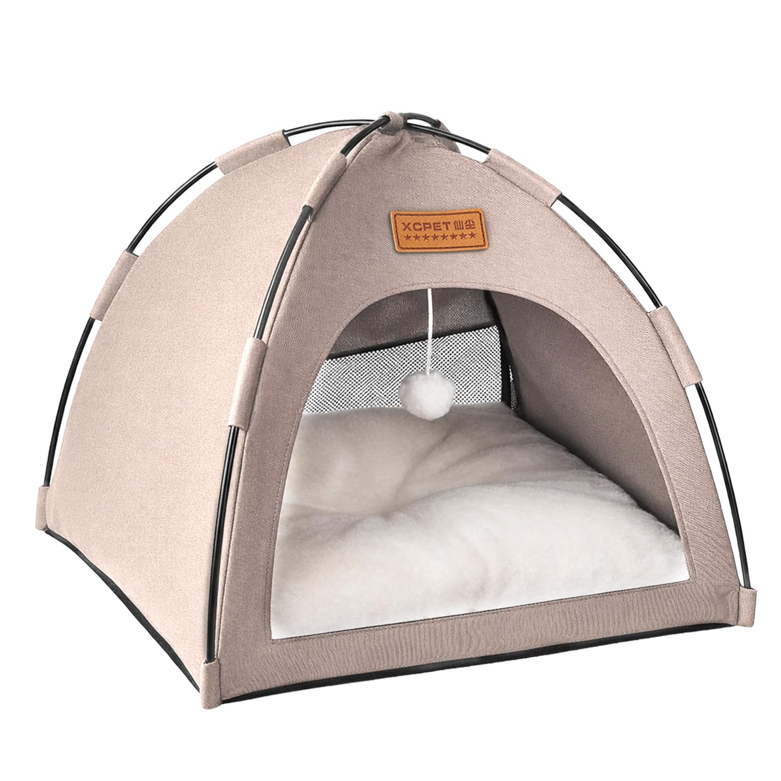 Cat Tent Cave Open Top Pet Kitten Tent Foldable Teepee with Removable Bed Mat for Small Dogs Cozy Monitoring Bed Portable Breathable House Bed Indoor Outdoor Travel (Beige, 35 * 35 * 28cm)