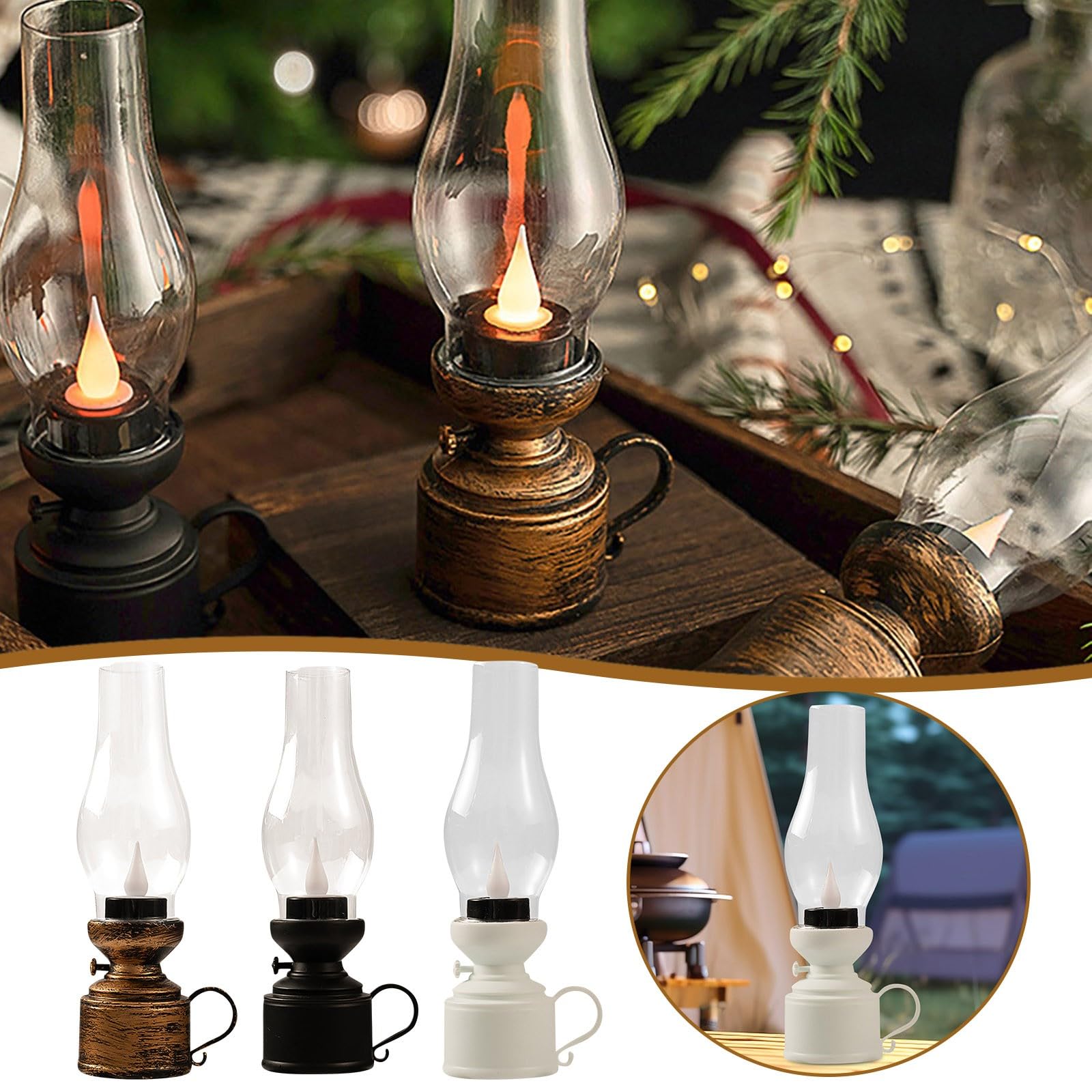 Lampa naftowa LED w stylu vintage, elektroniczna świeca wahadłowa, vintage, bezpłomieniowa lampa naftowa, zasilanie bateryjne, elektroniczne światło do wnętrz lub stołu, dekoracja
