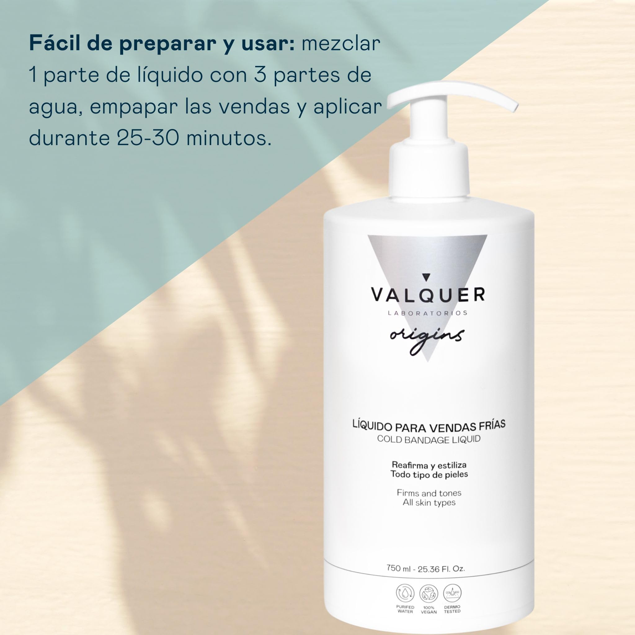 VALQUER ORIGINS Líquido de Vendas Frías para Alivio de Piernas Hinchadas o Cansadas | Piernas Ligeras | Mejora la Circulación Sanguínea con Extractos Naturales y Algas | 750 ml