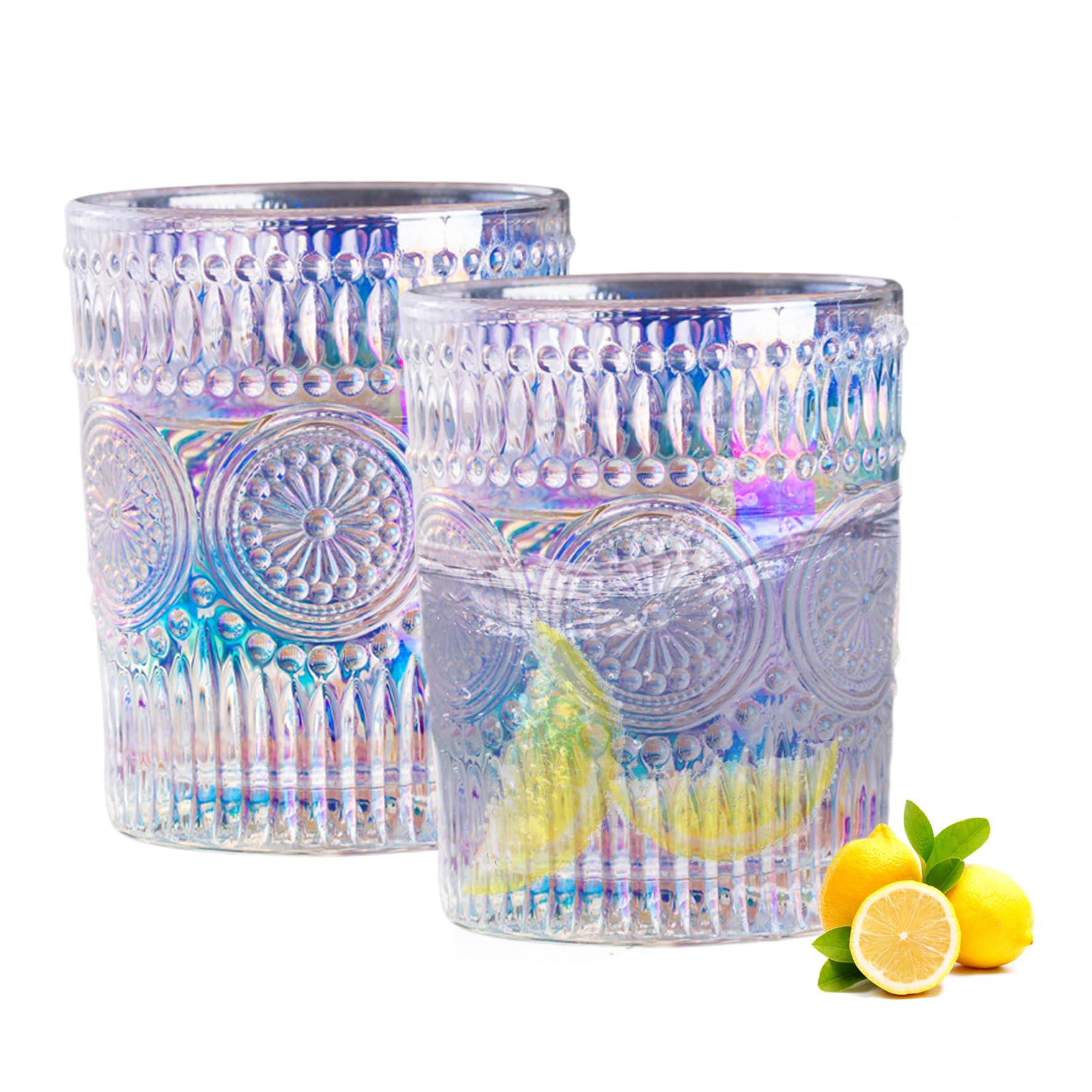 Verre en verre strié de 300ml lot de 2 verres colorés embossés pour jus et lait