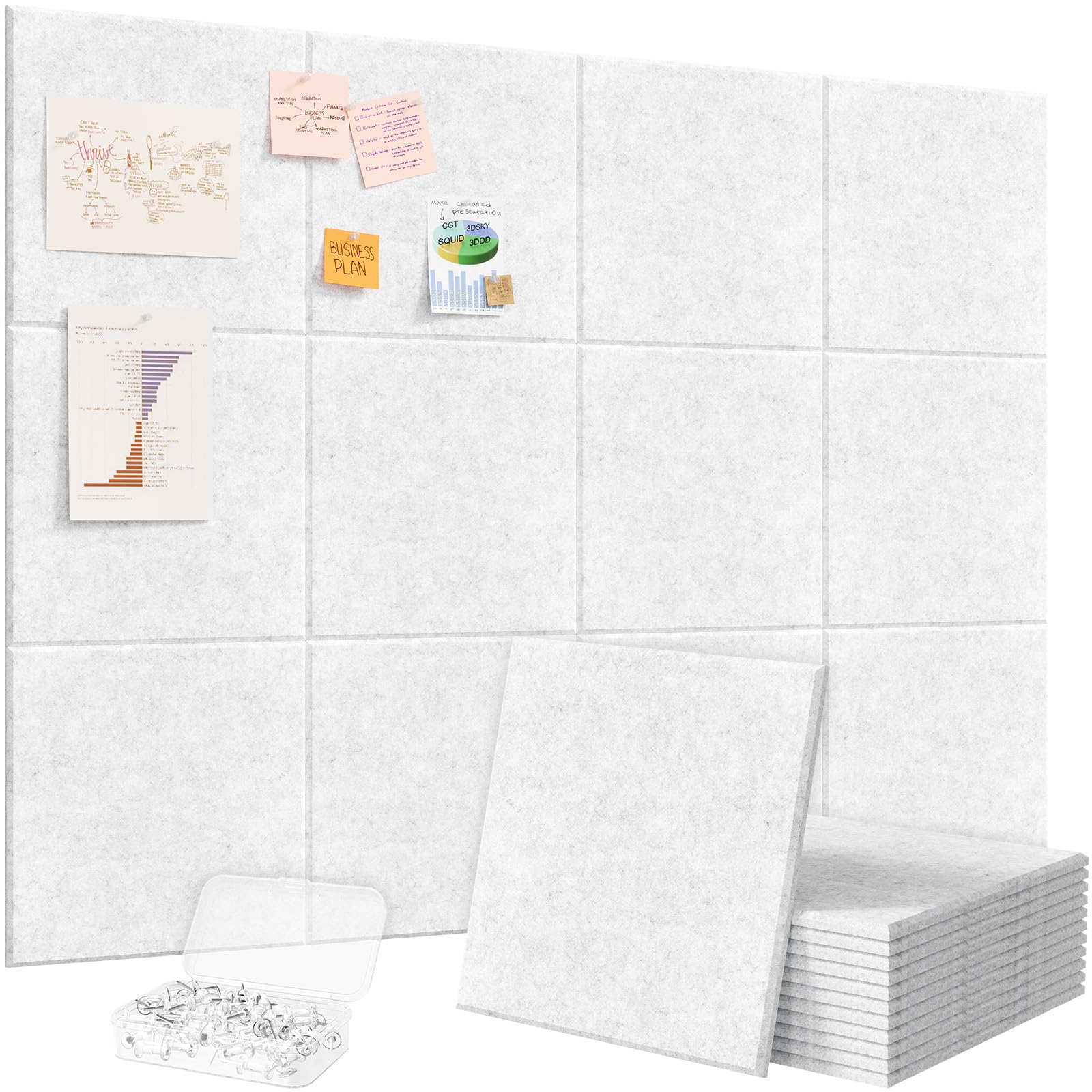 Lifewit 48"x 36" Felt Bulletin Board with Self-Adhesive, 12 Pack Cork Board Alternative for Walls, Large Pin Board Vision Board Message Board with 50 Pushpins for Office Decor, Room Decor, Grey โ image 1