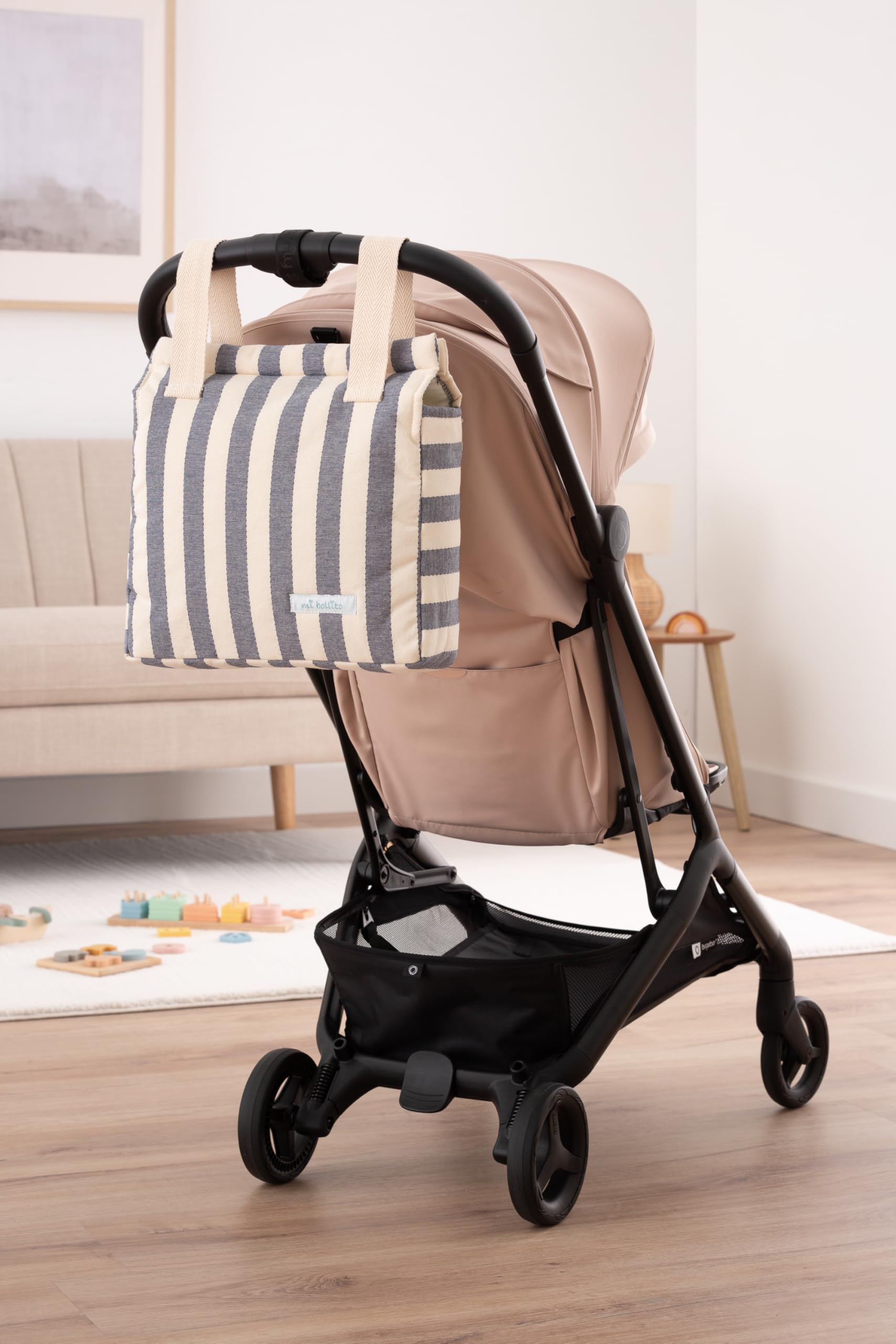 Bolso Carro Bebé | Nueva Colección | Bolsa para Carrito Universal con Cierre de Clic | Ligera, Práctica y con Gran Capacidad | Diseño de Rayas.
