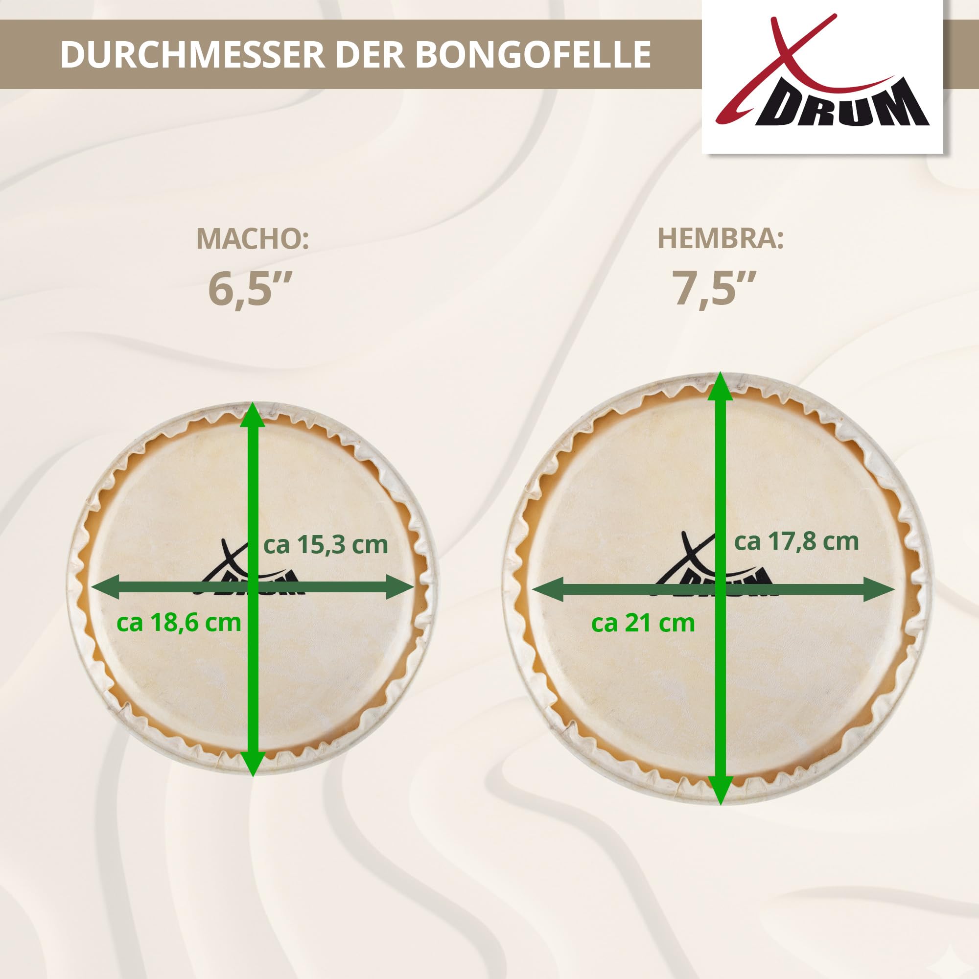 XDrum Bongos Pro Vintage Sunburst, 2 tambores ("macho" y "hembra") | Tamaños de bongo: 6, 5" (17 cm) y 7, 5" (20 cm), Parches naturales, Madera: abedul, Herrajes cromados, 5 x 41 x 21 cm