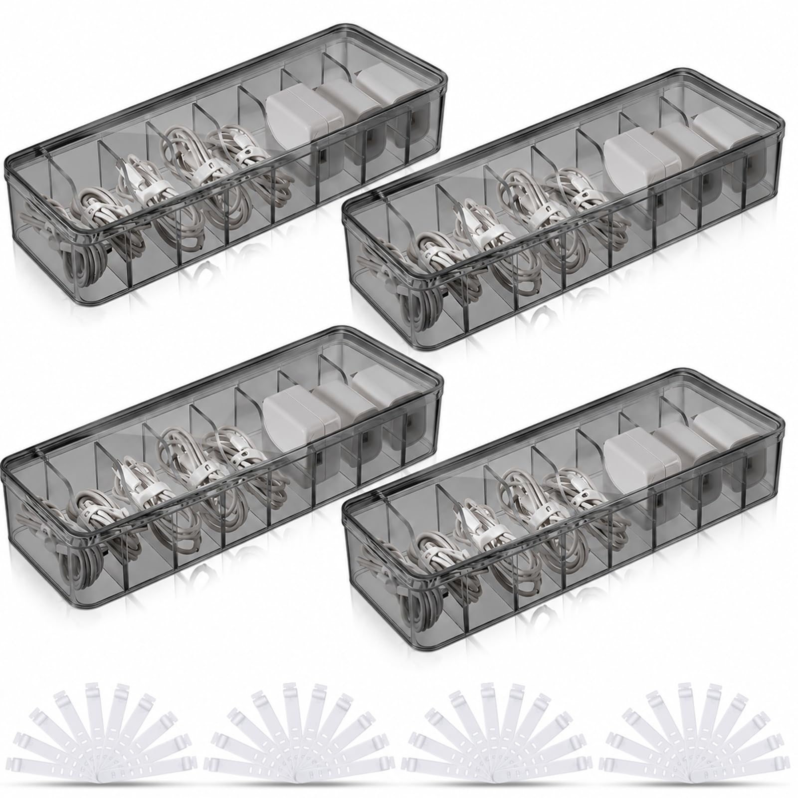 Tatuo Cord Organizer for Drawer Desktop, Gray, 4 Pack