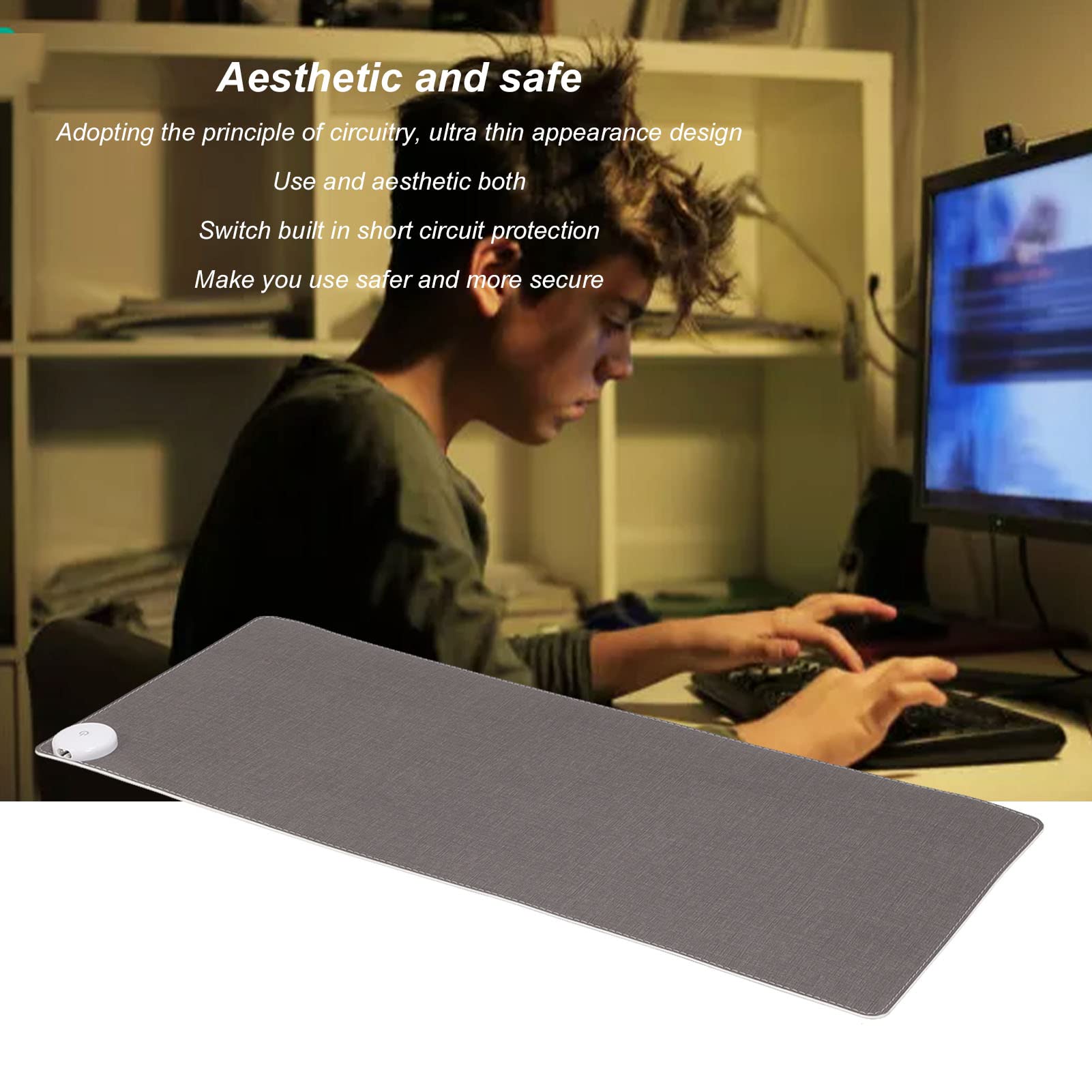 Tappetino per Mouse Riscaldato, Tappetino per Mouse da Scrivania Caldo Ultra Sottile Regolabile a 3 Marce 31,5x13,0 Pollici Tappetino per Mouse da Gioco Multifunzionale Grande per L'home Office(EU)