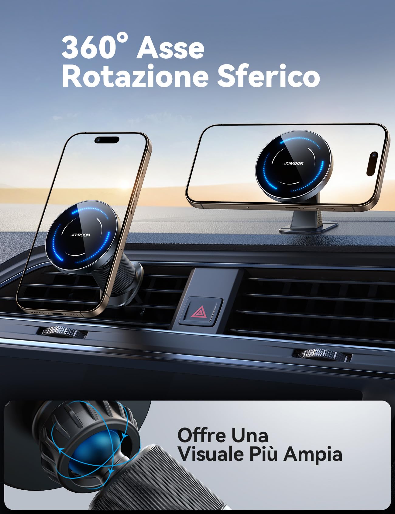 JOYROOM Magsafe Caricatore Wireless Auto Set 2 in 1 [Design Aggiornato Doppio Gancio] Ricarica Wireless Auto 15 W, Supporto Auto Magsafe Compatibile iPhone 16 Pro Max Plus/iPhone 15/14/13/12