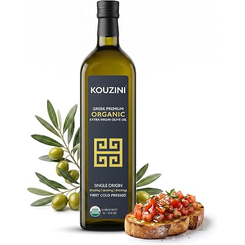 Kouzini Organic Greek Extra Virgin Olive Oil | First Cold Pressed | 1 Liter (34 fl oz) Current Harvest | NYIOOC award Winner | Single Origin | Family Owned