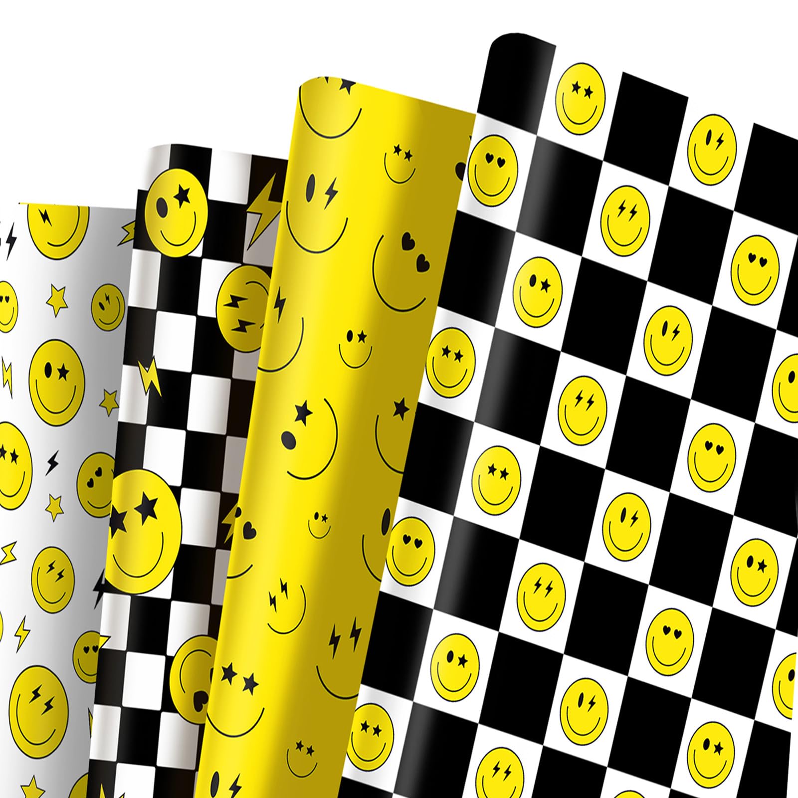 12Pcs Smiley Faces Lightning Wrapping Paper Sheets, 68x50cm One Happy Dude Gift Wrapping Paper,Recyclable Smile Face Wrapper for Kids Birthday Party Gift Wrap Boxes Decorations โ image 1