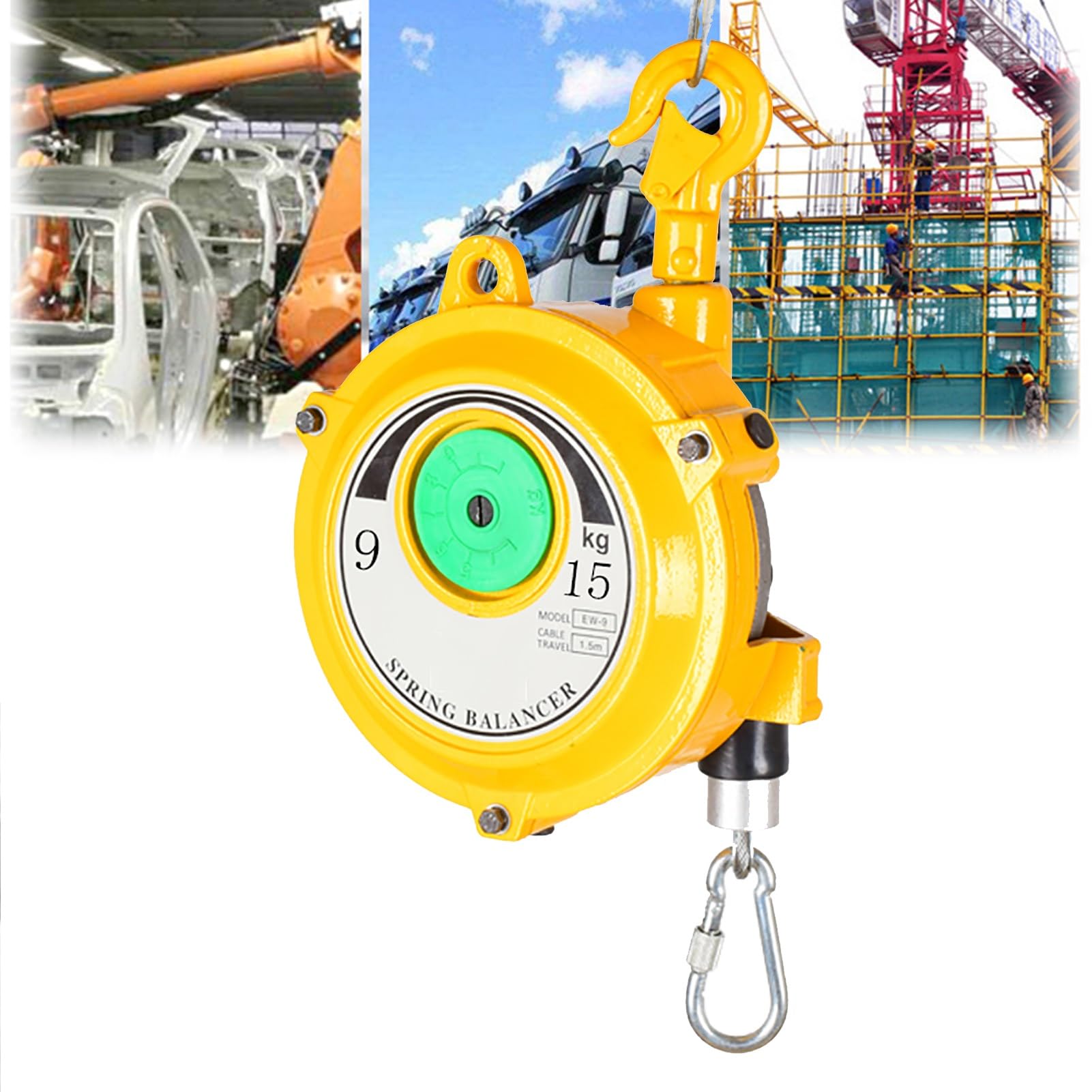WEKONUMEX Retractable Spring Balancer, Spring Balancer Retractable 1.5m Self Locking For Assembly Lines Multiple Load Capacities 1-60kg(9-15kg)