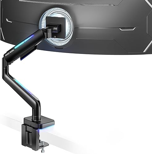 Ultrawide Monitor arm for 17-49'' Heavy Duty Screen up to 44lbs, Gas Spring Single Monitor Arm with RGB Light, Adjustable Gaming Computer Monitor