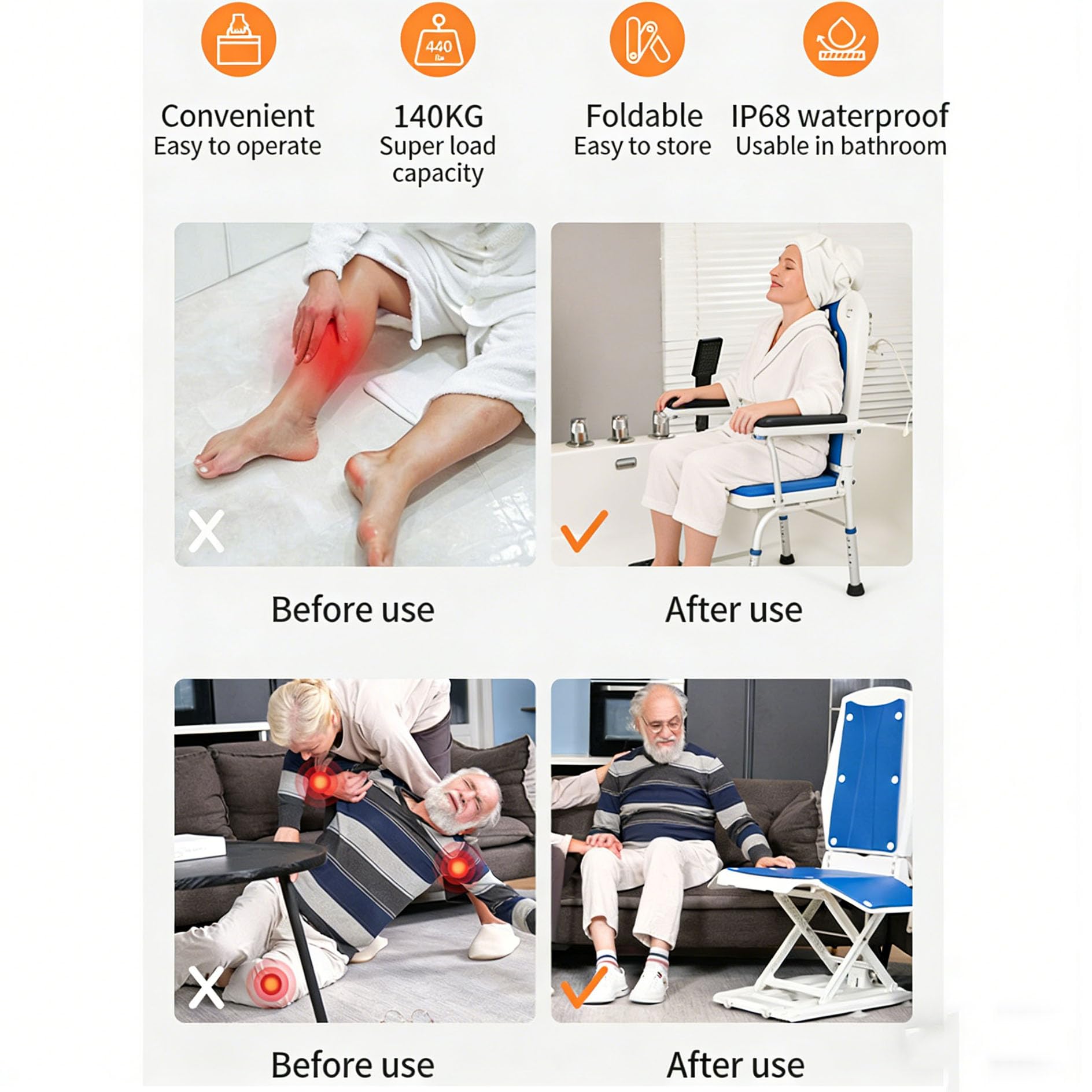 Sollevatore elettrico, ascensore a pavimento, Support Users get up from The Floor,ascensori a terra aiutano a stare di nuovo,Ausilio per l'accessibilità,Leggero,Pieghevole,Capacità: 140 kg