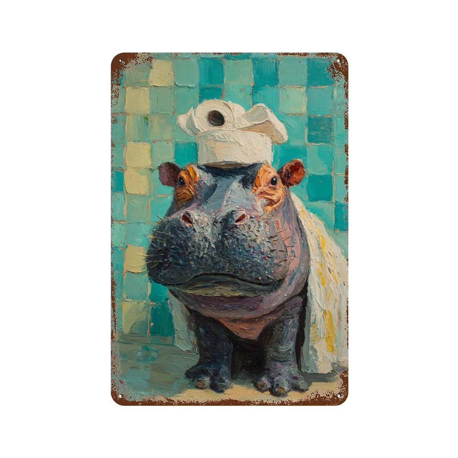 Hippos in The Bathroom-2 Retro Metal Sign 11.8"x7.9", Novelty Wall Decor for Farmhouse, Kitchen And Entryway Decor