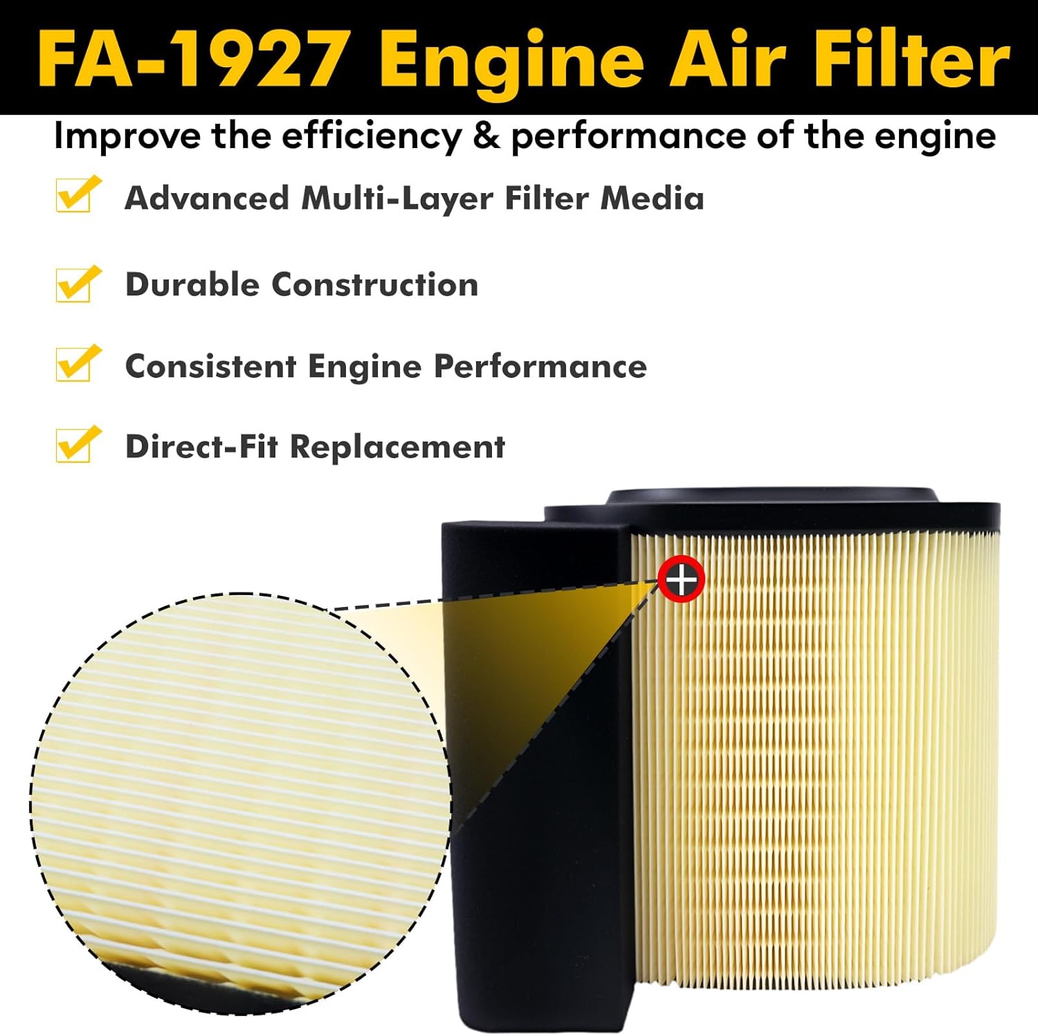 FA-1927 Engine Air Filter Compatible with 2017–2019 Ford F250 F350 F450 F550 Super Duty 6.7L V8 Powerstroke Diesel, Replacement for FA1927, HC3Z-9601-A, HC349601AF, PA8219