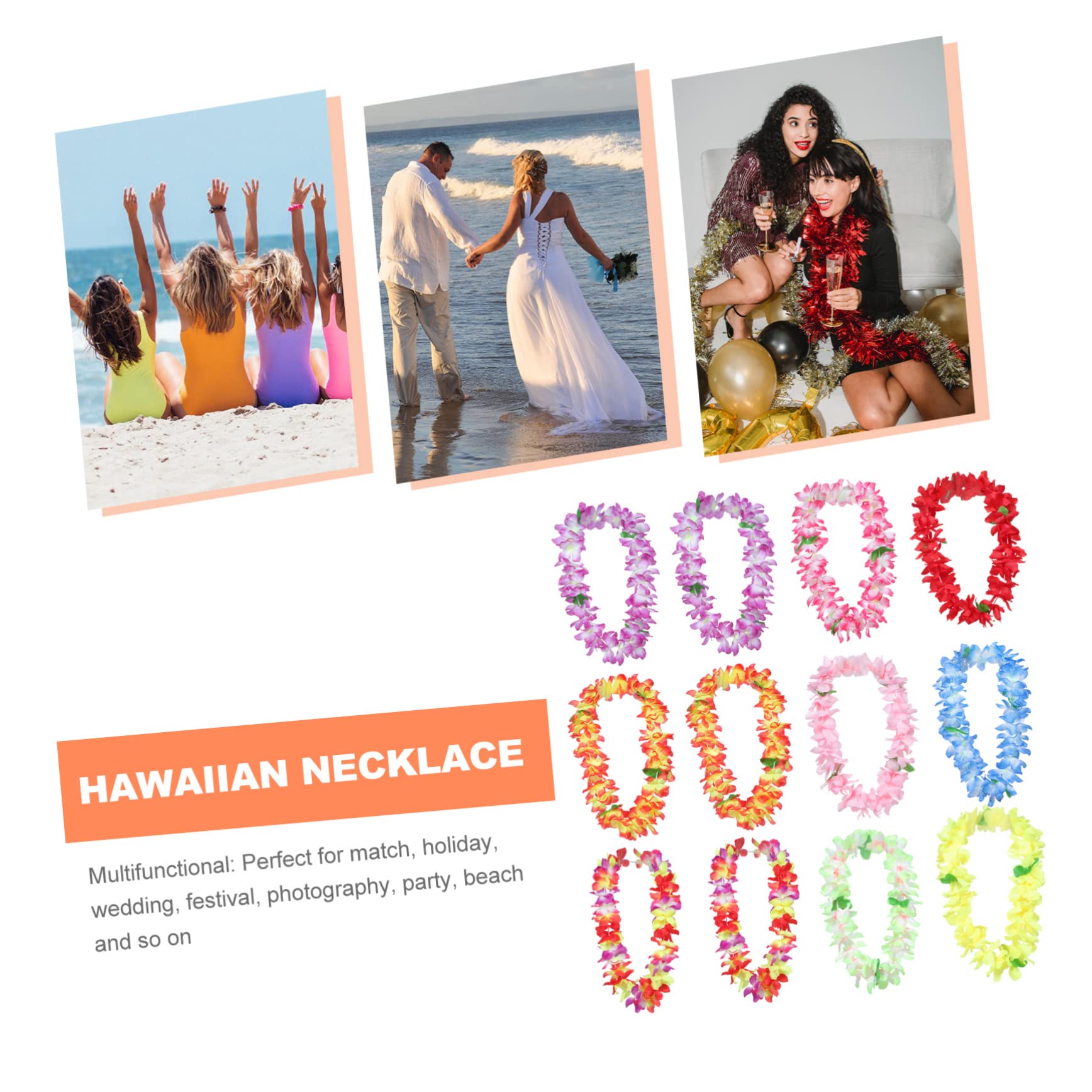 ABOOFAN Collana Hawaiana per Feste Spiaggia 12 Unitá, Materiale Tessuto e Plastica, Riutilizzabile e Multifunzionale, Accessorio Handmade Fiori Naturali per Adulti