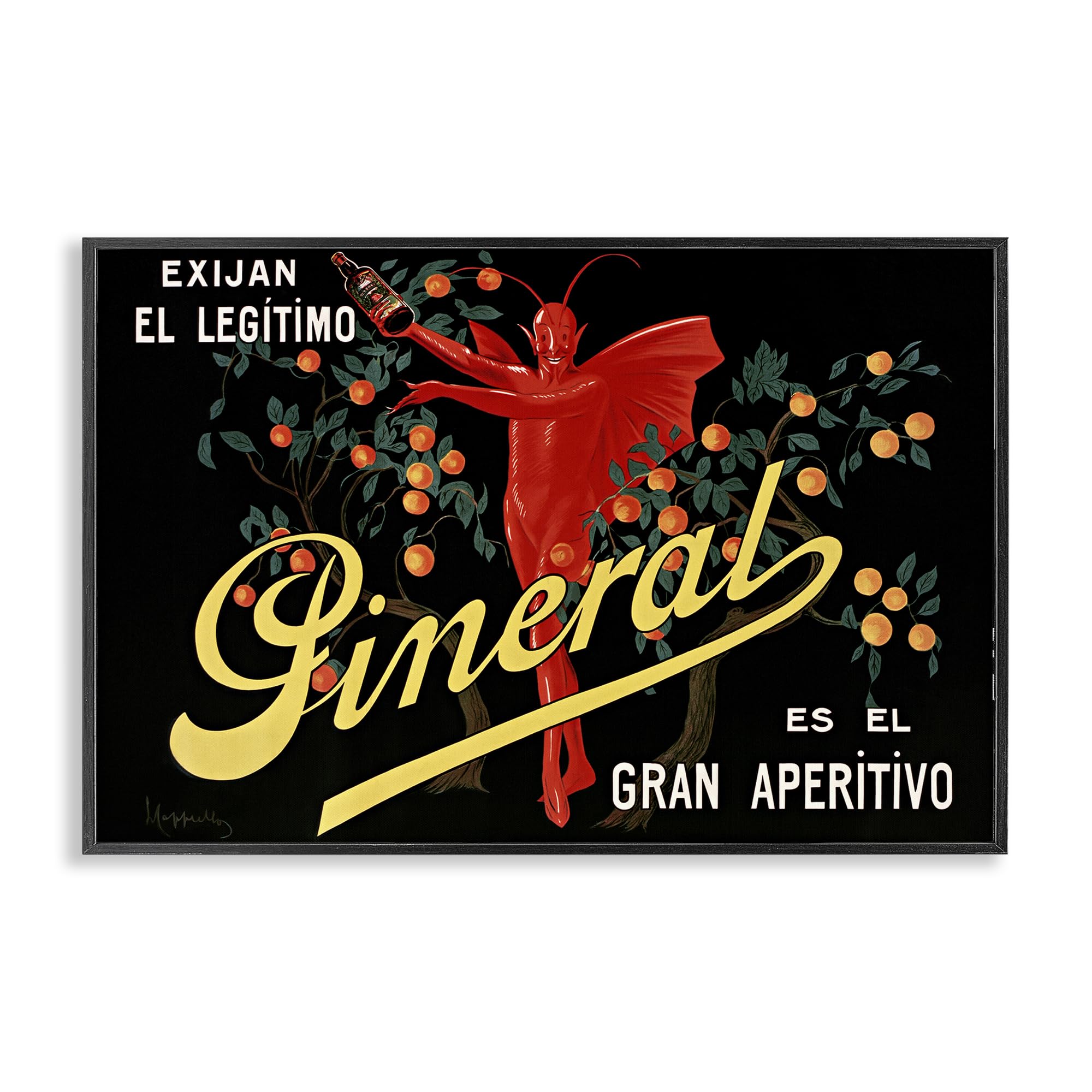 Stupell Industries Midnight Black (Textured) 'Aperitif Poster With Character'| Framed Giclee Art