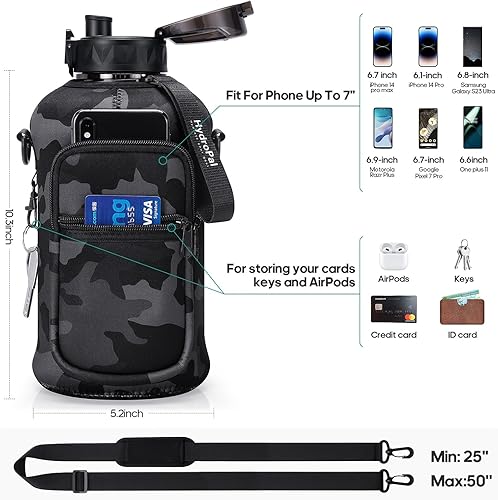 Miniatura 2 de Botella de agua de medio galón con funda de almacenamiento, 2.2L74 onzas, sin BPA, material de polipropileno, correa ajustable, 2 tapas incluidas