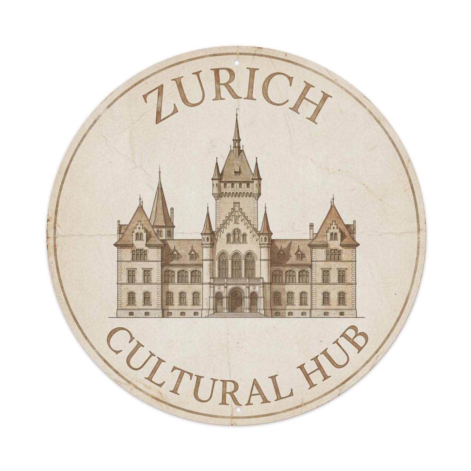 Fqnyr Style Metal Tin Sign Vintage Travel Zurich Switzerland Emblem