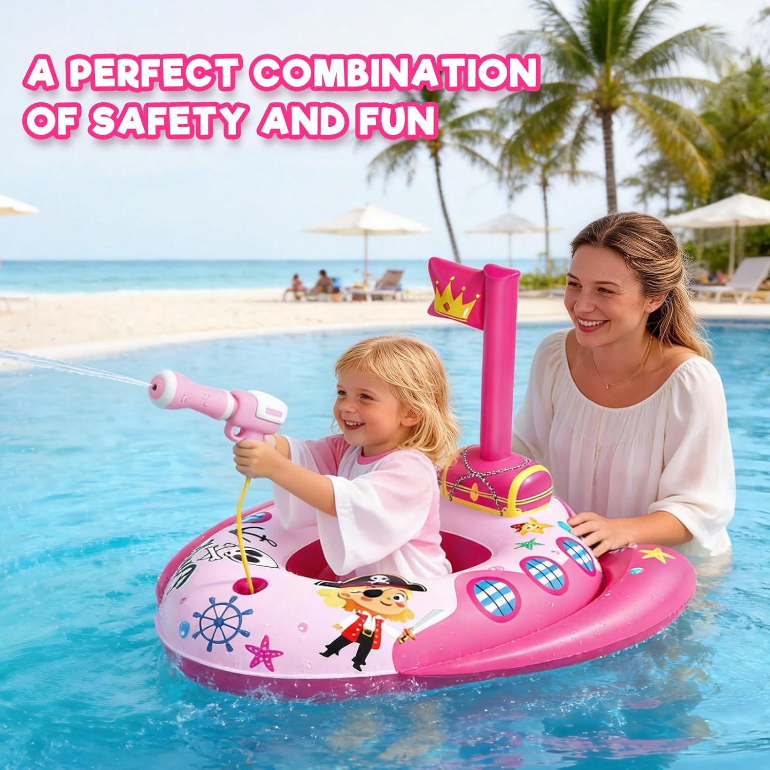 Kids Pool Floats with Water Gun, Pirate Ship Toddler Inflatable Pool Toys for Kids Age 3-8 Years Old, Summer Outdoor Water, Beach, Swimming Pool Toys Gift for Girls and Kid