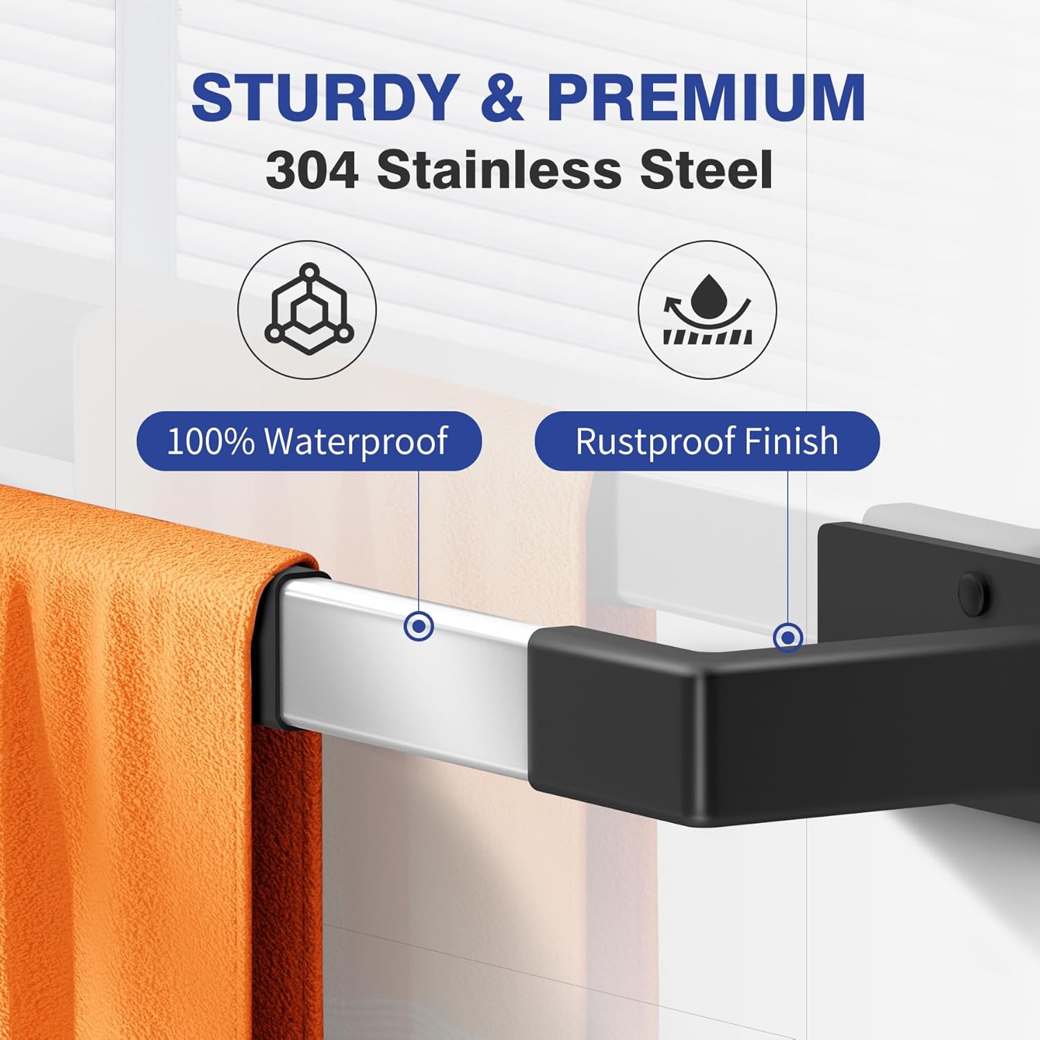 7 Piece Bathroom Hardware Set, Bathroom Towel Holder Set Wall Mounted, Matte Black Bathroom Accessories Set SUS 304 Stainless Steel, 16" Bath Towel Bar with Towel Ring,6.3" Paper Holder and 4 Hooks