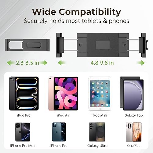 Miniatura 6 de Soporte de suelo para tablet con base de metal pesado de 10.6 libras, altura ajustable, brazo elástico, soporte para teléfono para cama, compatible