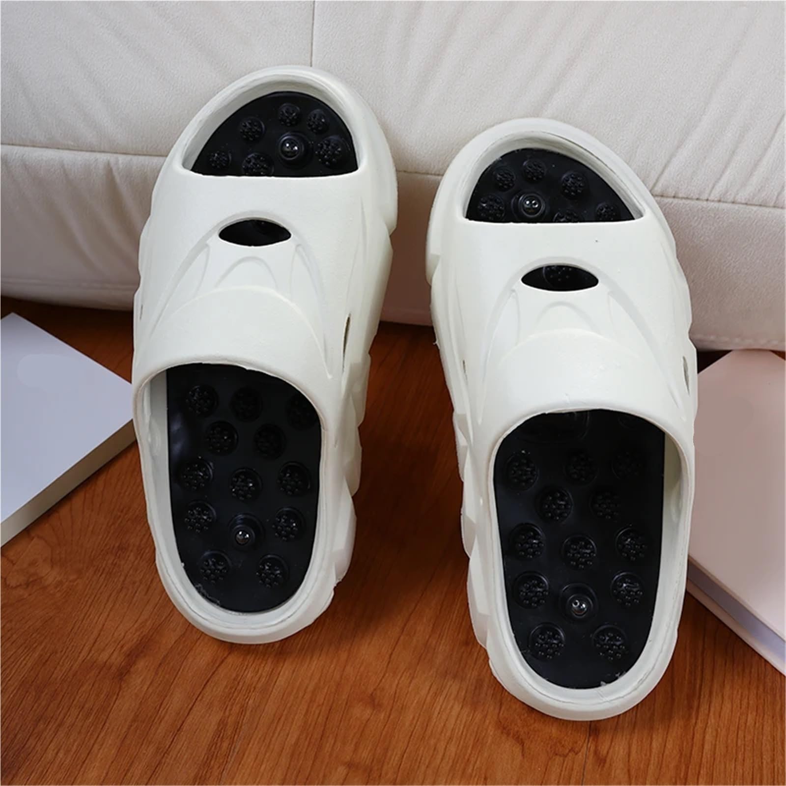 Sommer Männer Massage Hausschuhe Seiten Indoor Outdoor Sandalen Strand Casual Schuhe Weiche Sohle Slides Flip-flops männer(Khaki,41)