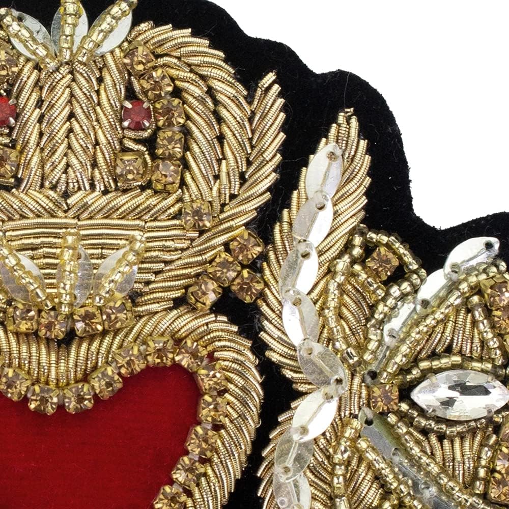 Exquisite Indian Silk Crown Heart Emblem Clothing Decoration Handmade Bullion Wire Badges Sew on