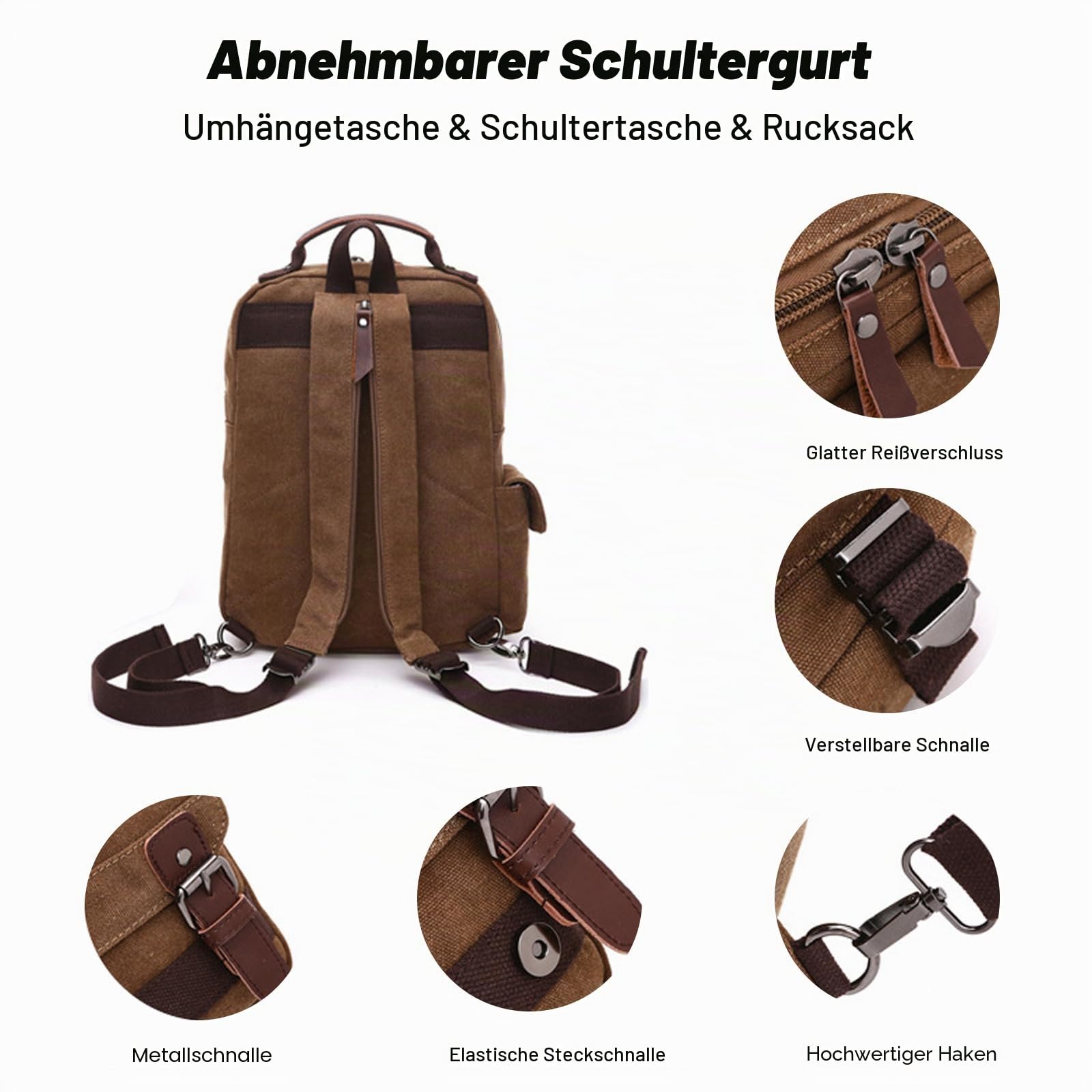 FANDARE Retro Brusttasche Sling Bag Herren Rucksack Damen Schulranzen Leinwand Schulrucksack Schultertasche Umhängetasche Rucksack Sporttasche für Schule Freizeit Reise Business Joggen
