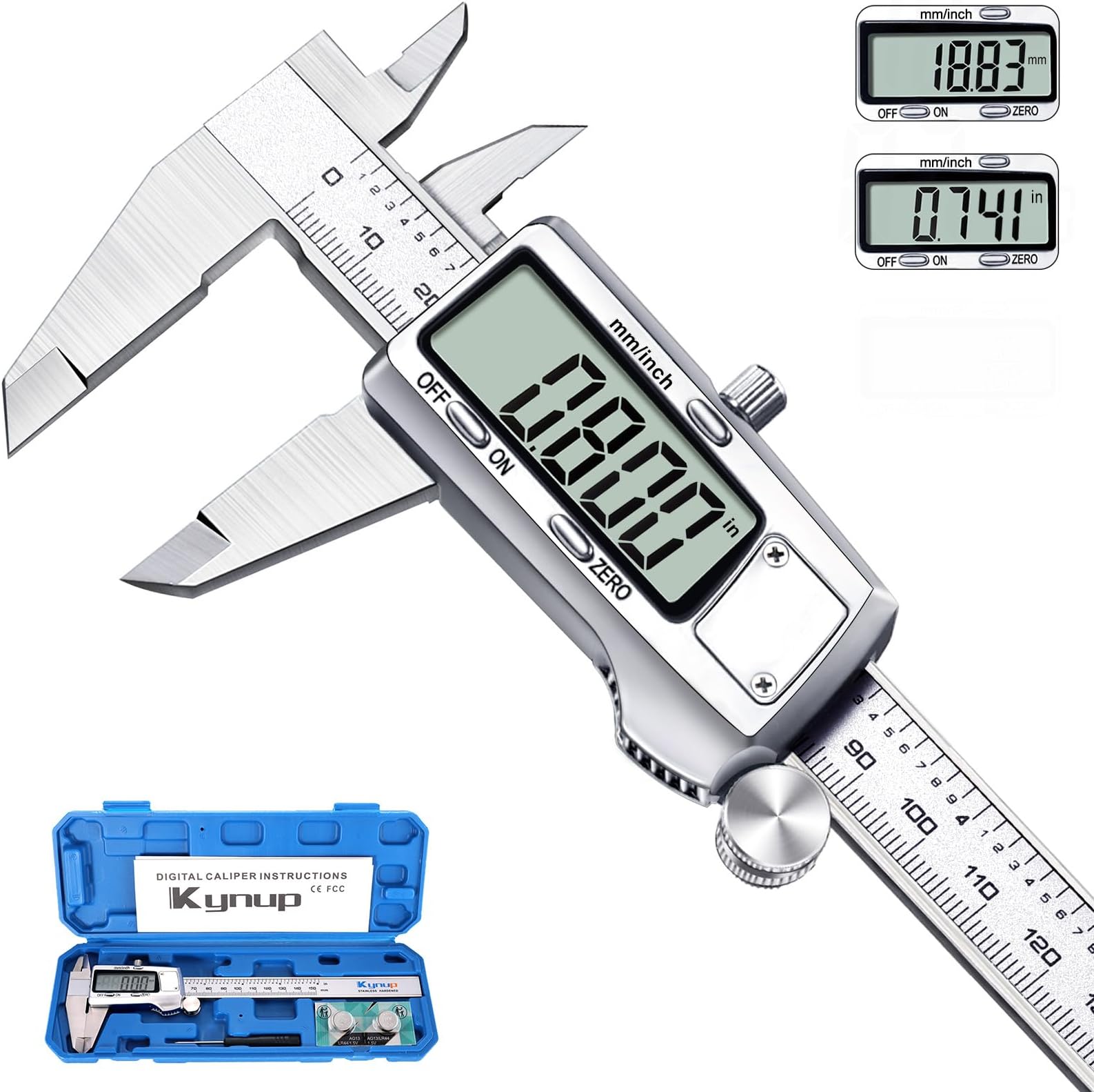 Kynup Digital Vernier Caliper, 150mm Electronic Calipers Measuring Tool, Precision Digital Tool Vernier Micrometer Measuring Tools with Mm/Inch Conversion