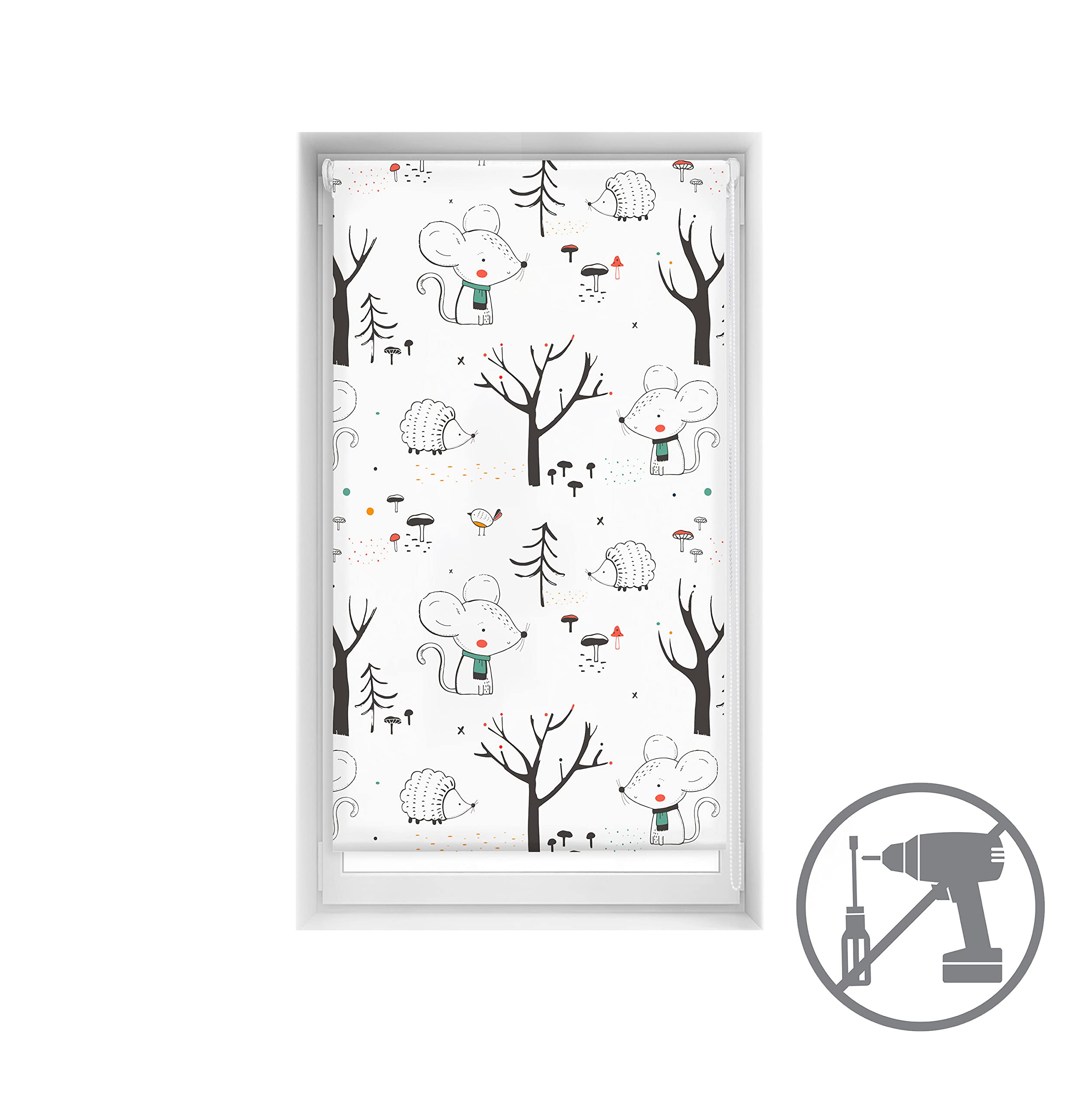 Blindecor Easy Store Enrouleur translucide sans perçage à Motif Into The Wood, Dimensions du Tissu 82 x 145 cm