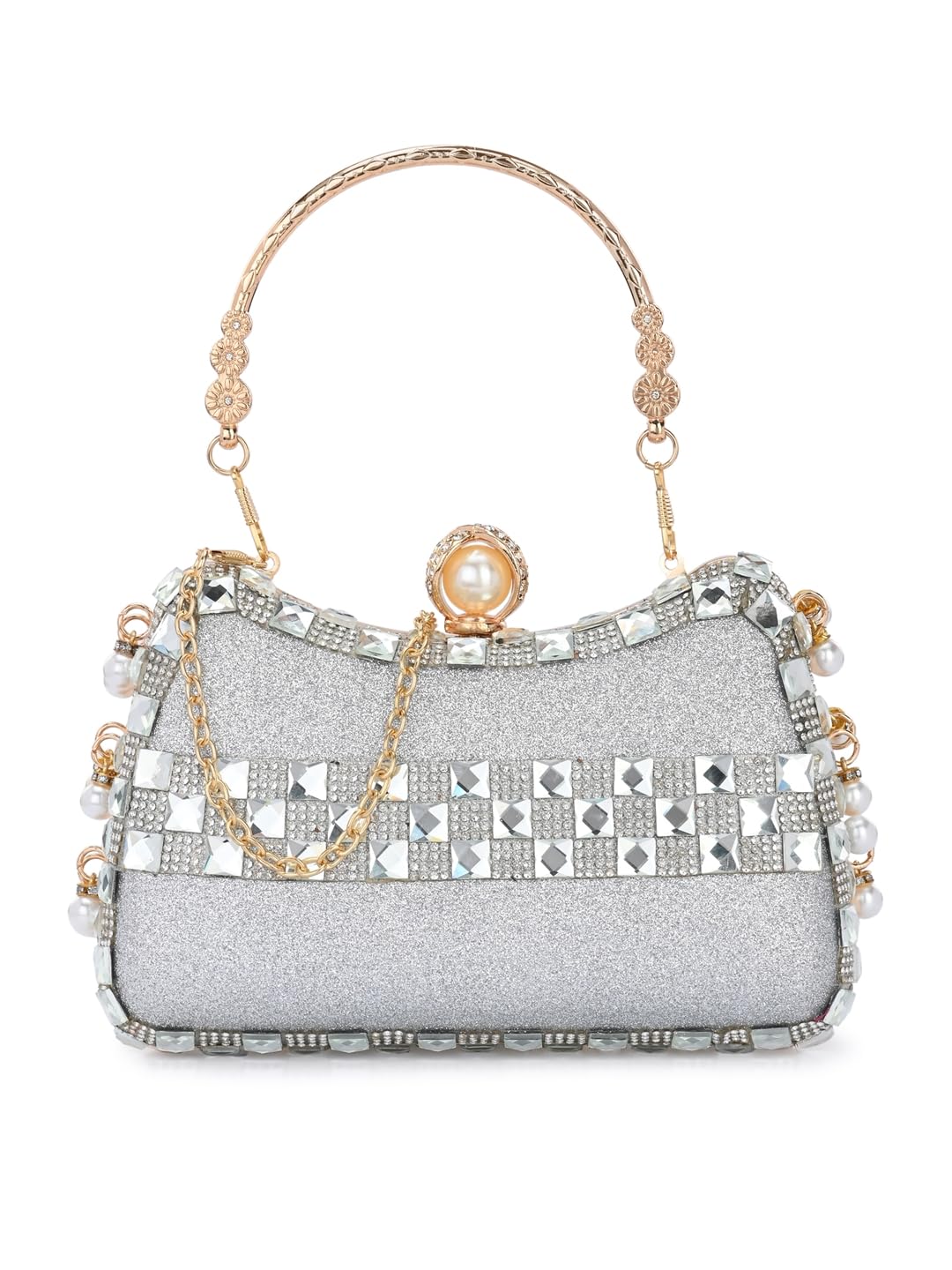 TOOBA Silver Handcrafted Beautiful Bling Box Clutch Bag for Women (B0CJXTZZ99) Amazon Price History, Amazon Price Tracker