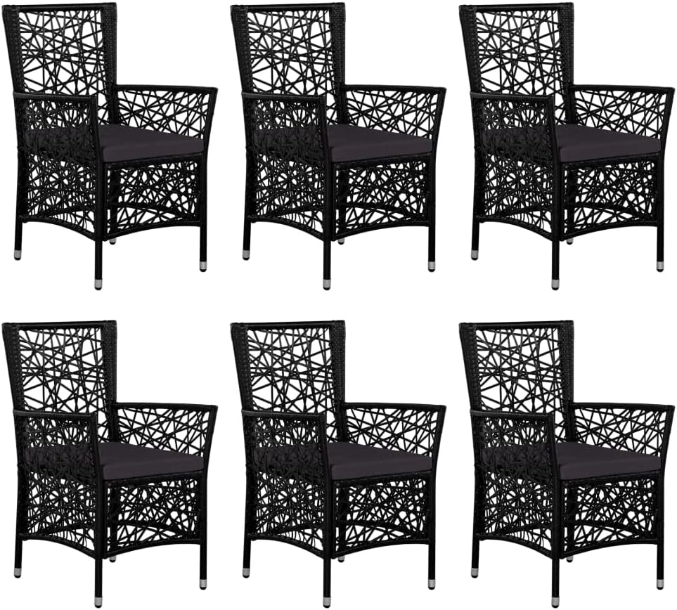 7 Piece Patio Dining Set,Backyard Decor,Party Furniture,Casual Table Chairs,Afternoon Tea Suit,Conversation Furniture,Perfect for Outdoor Garden, Lawn, and Backyard, Poly Rattan Black