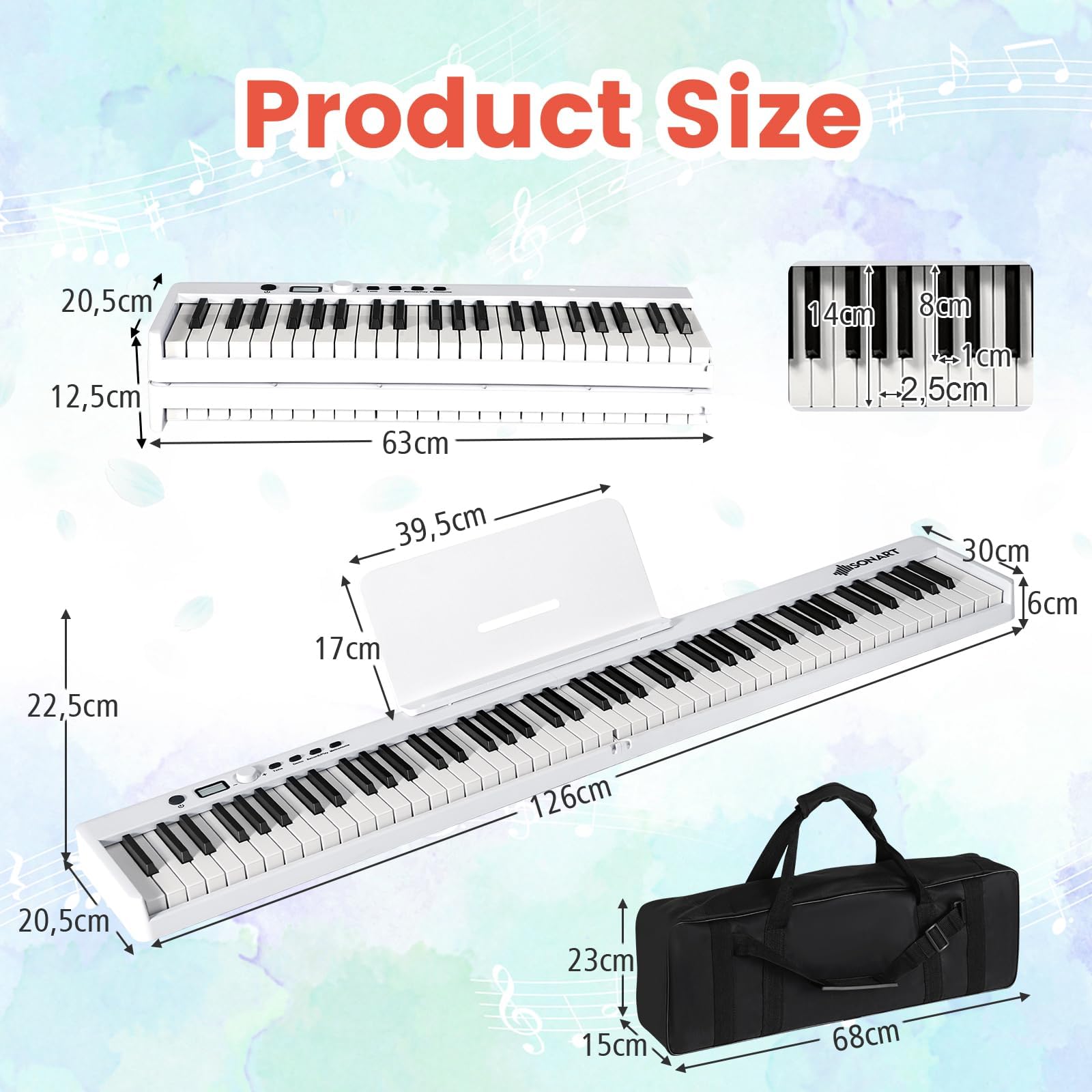 KOMFOTTEU Piano Digital 88 Teclas, Teclado de Piano Electrónico Plegable, Piano Digital Multifuncional para Principiantes con Pedal de Sostenimiento, 126 x 30 x 22,5 cm (Blanco)