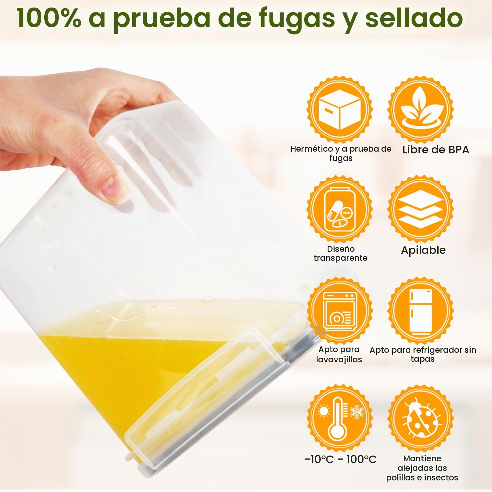 Cinnani 2.8L Botes Cocina Almacenaje 6 Piezas, Recipientes para Alimentos de Plástico, sin BPA, Botes Cocina Hermeticos Contenedores para Cereales, Pasta, Arroz, Harina