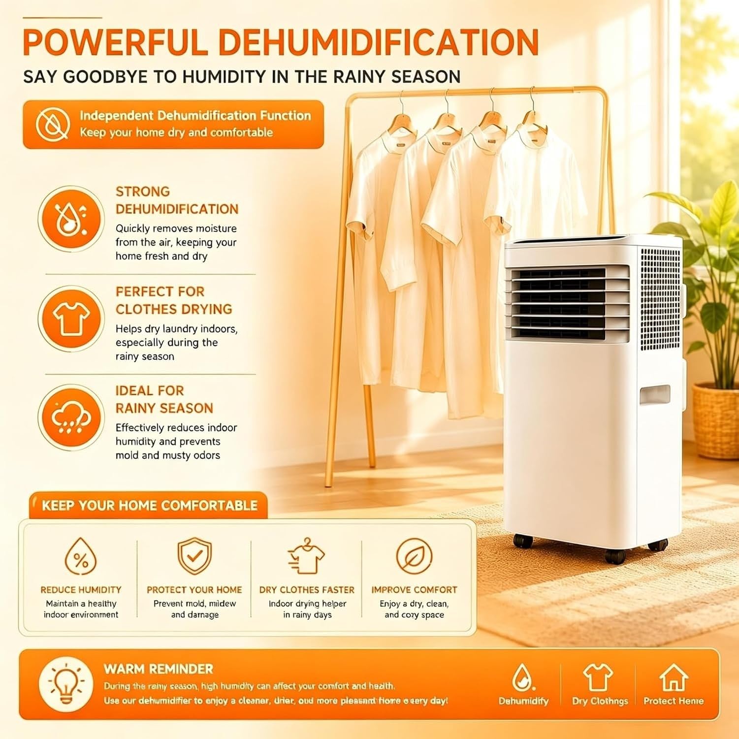 Mobilny klimatyzator 7000 BTU 4 w 1 z pilotem, timerem 24H, kółkami i okienkiem, do sypialni, proste użytkowanie, bez użycia narzędzi
