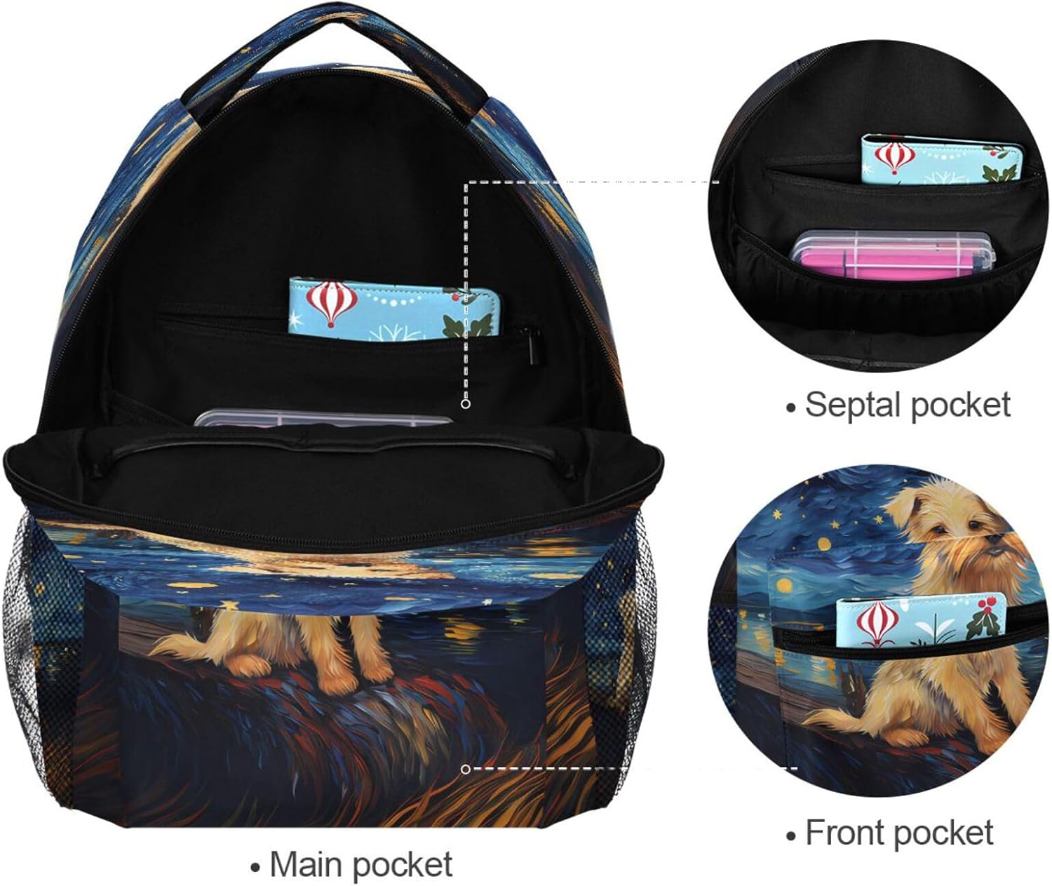Starry Dog Backpack for School Boys Girls Adults Kids Bookbag Laptop Bag 15L