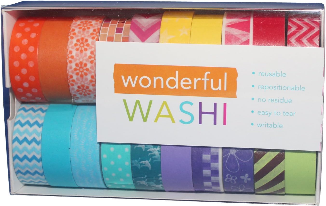 Wonderful Washi Japanese Decorative Paper Craft Tape - Bright Collection (Set of 20 Rolls) Extra Long (32 feet!)