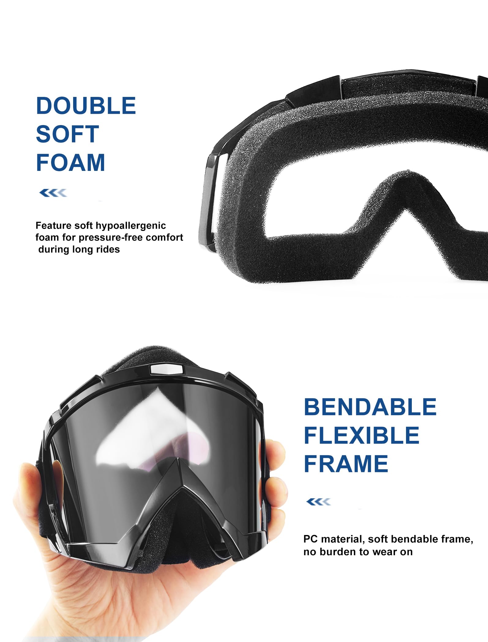Motocross-Schutzbrille, staubdicht, winddicht, Offroad-Rennen, MX, Quad-Rad, für Erwachsene, Herren, Damen, Jugendliche, 2 Stück