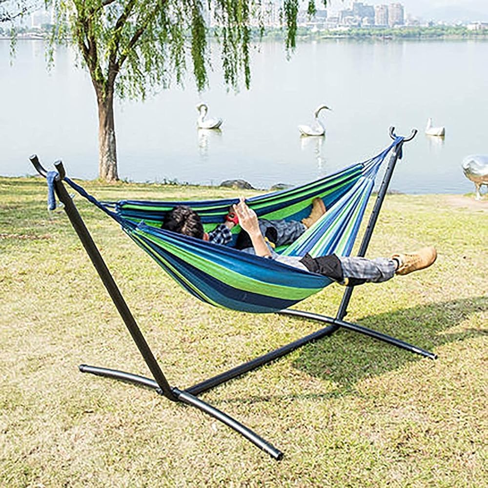 Hamaca portátil con soporte, columpio plegable desmontable para uso en interiores y exteriores, ideal para camping, playa y viajes, cómoda y práctica